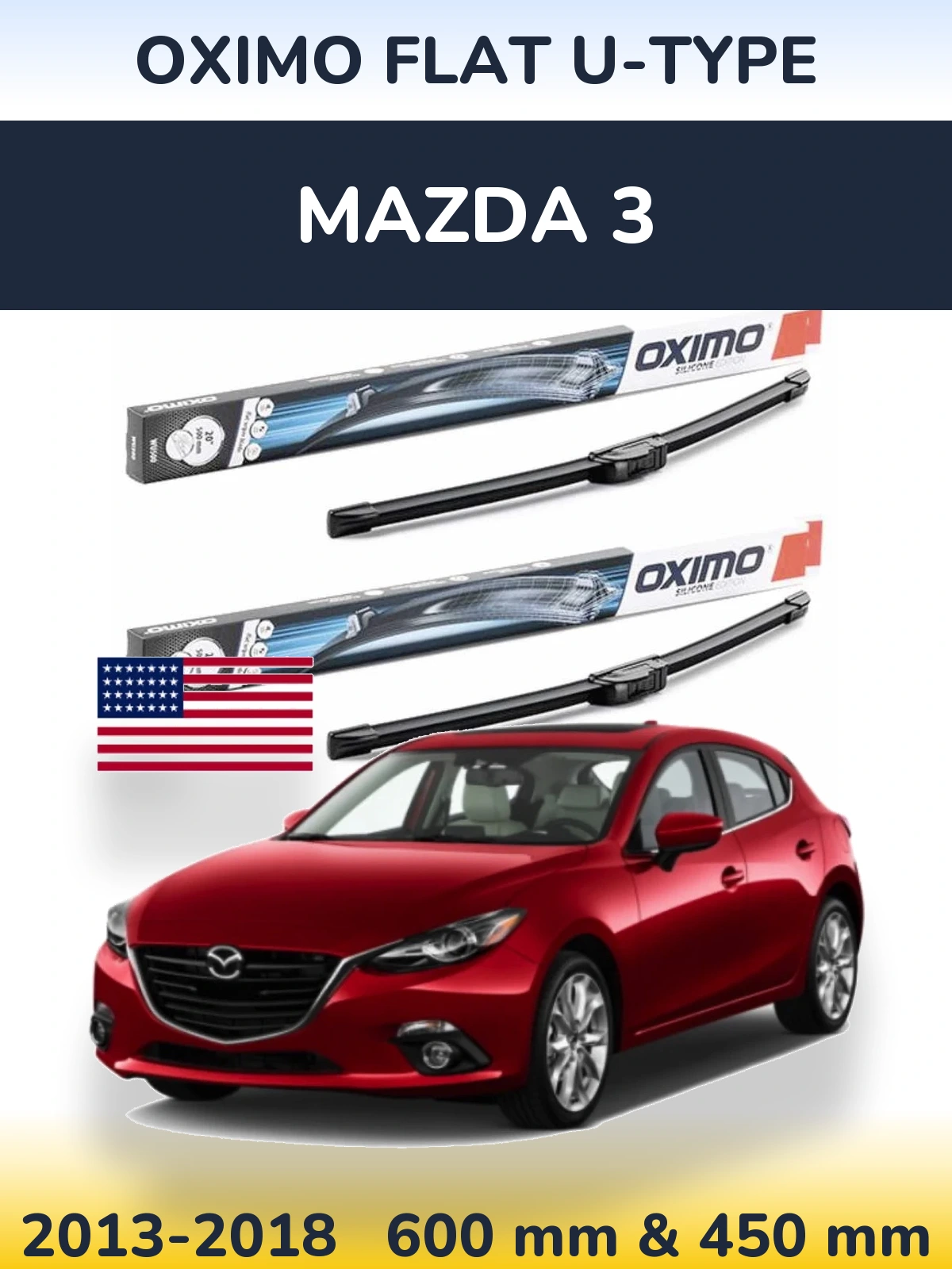 Komplet przednich wycieraczek Oximo Flat U-type 600 & 450 mm do Mazda 3 2013-2018