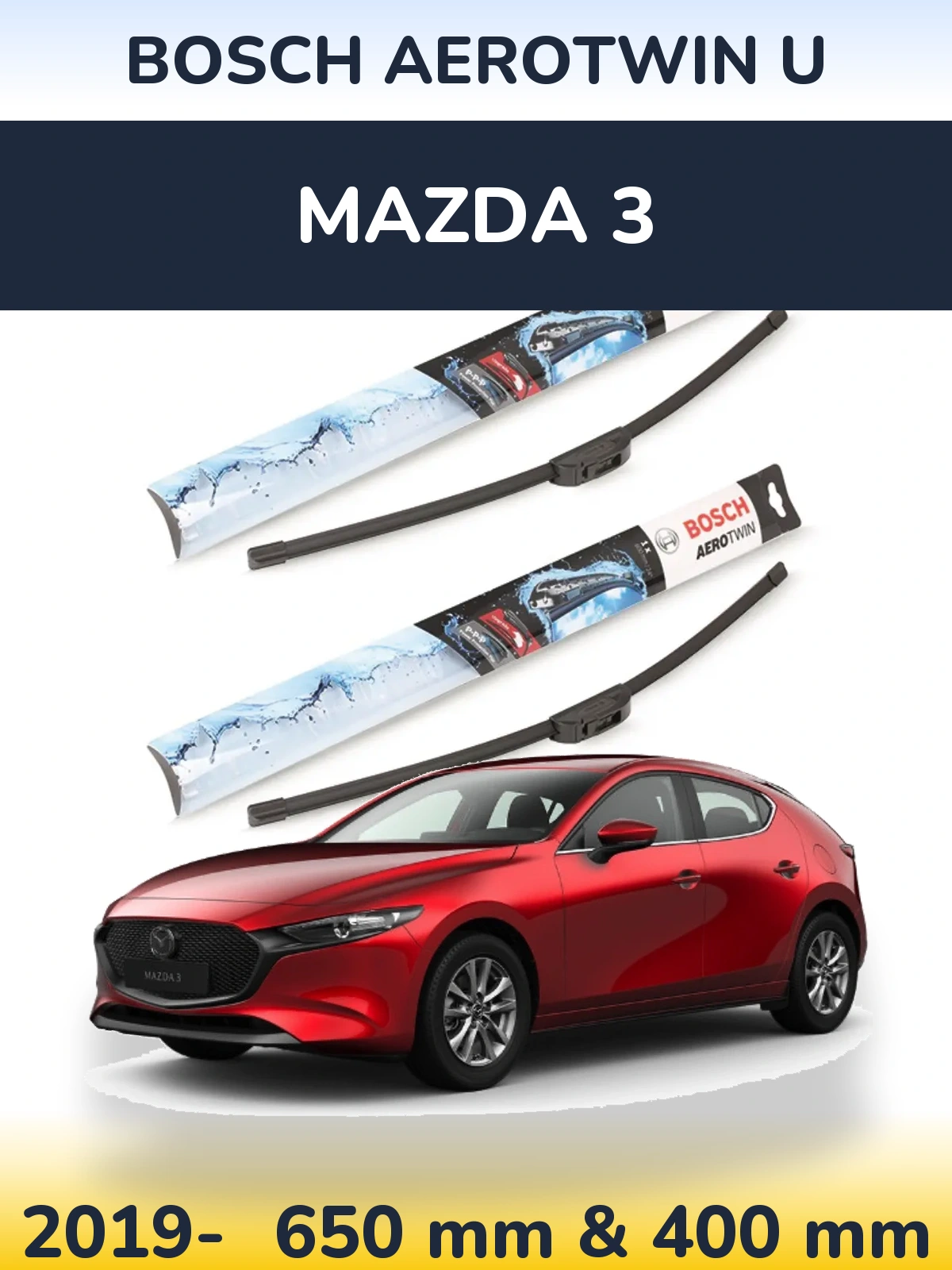 Komplet przednich wycieraczek BOSCH AeroTwin U 650 & 400 mm do Mazda 3 2019-2026
