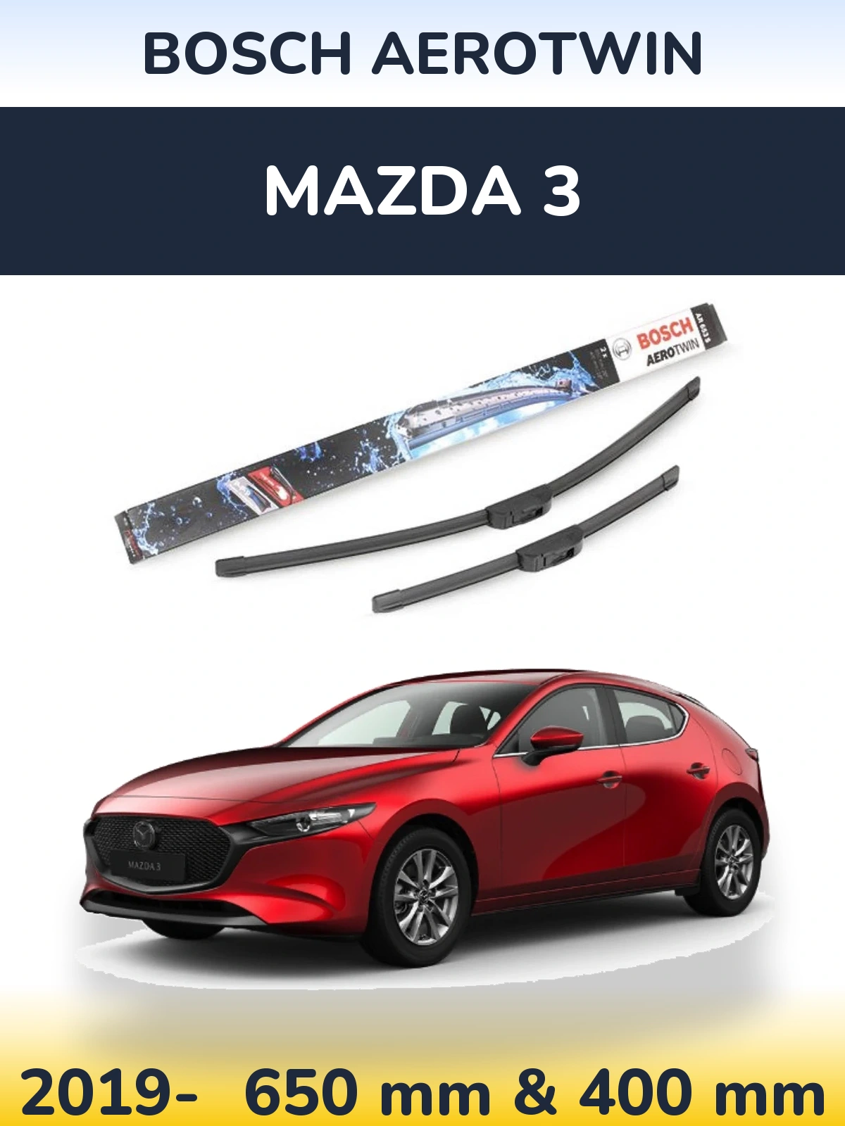 Komplet przednich wycieraczek BOSCH AeroTwin 650 & 400 mm do Mazda 3 2019-2026