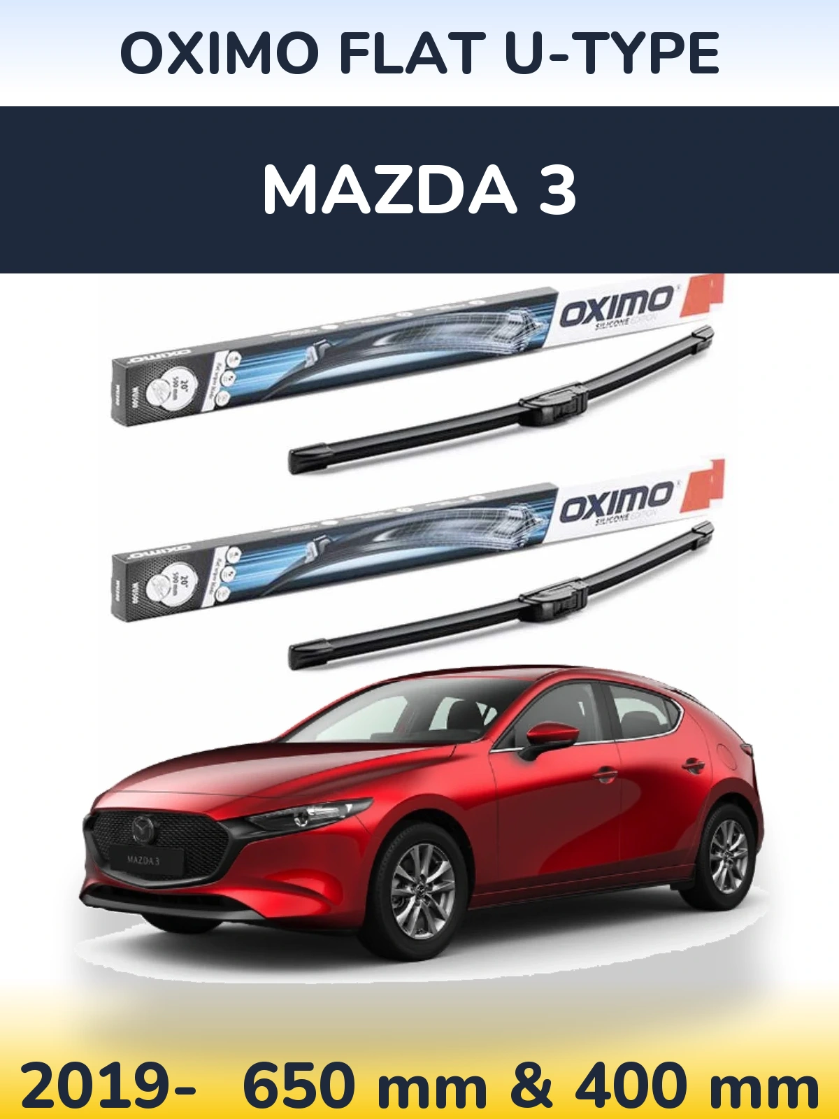 Komplet przednich wycieraczek Oximo Flat U-type 650 & 400 mm do Mazda 3 2019-2026