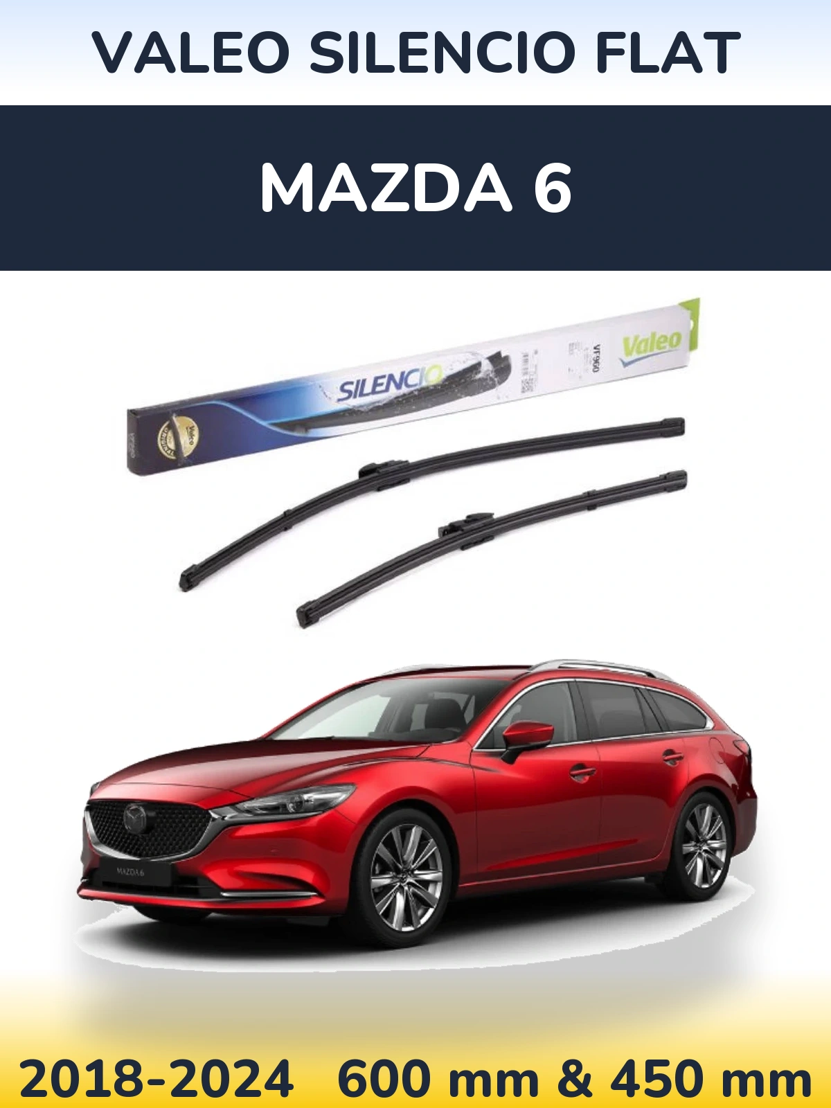 Front wiper blade set Valeo Silencio Flat 600 & 450 mm for Mazda 6 2018-2024