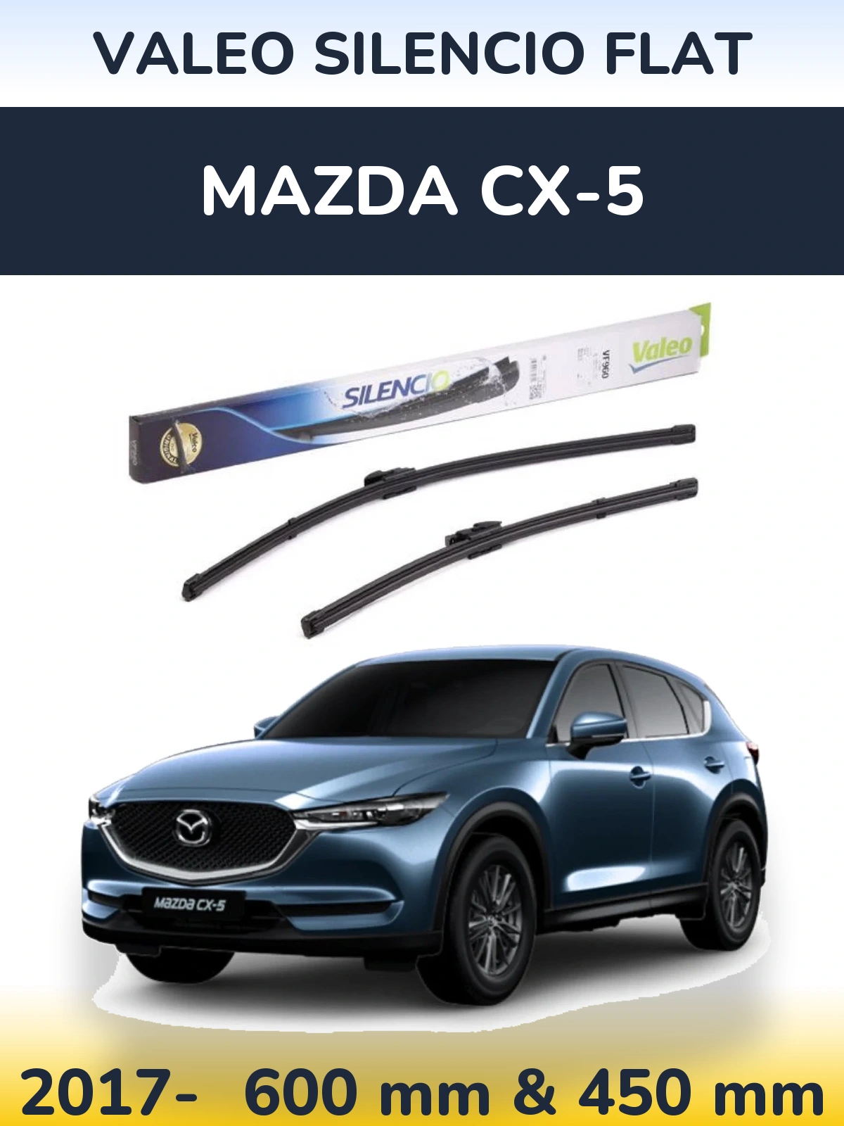 Komplet przednich wycieraczek Valeo Silencio Flat 600 & 450 mm do Mazda CX-5 2017-2026