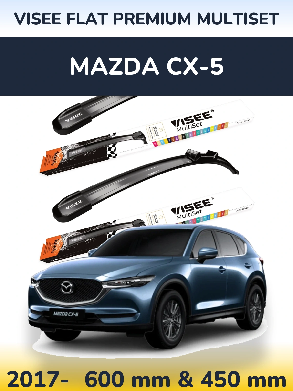 Front wiper blade set VISEE FLAT PREMIUM MultiSet 600 & 450 mm for Mazda CX-5 2017-2026
