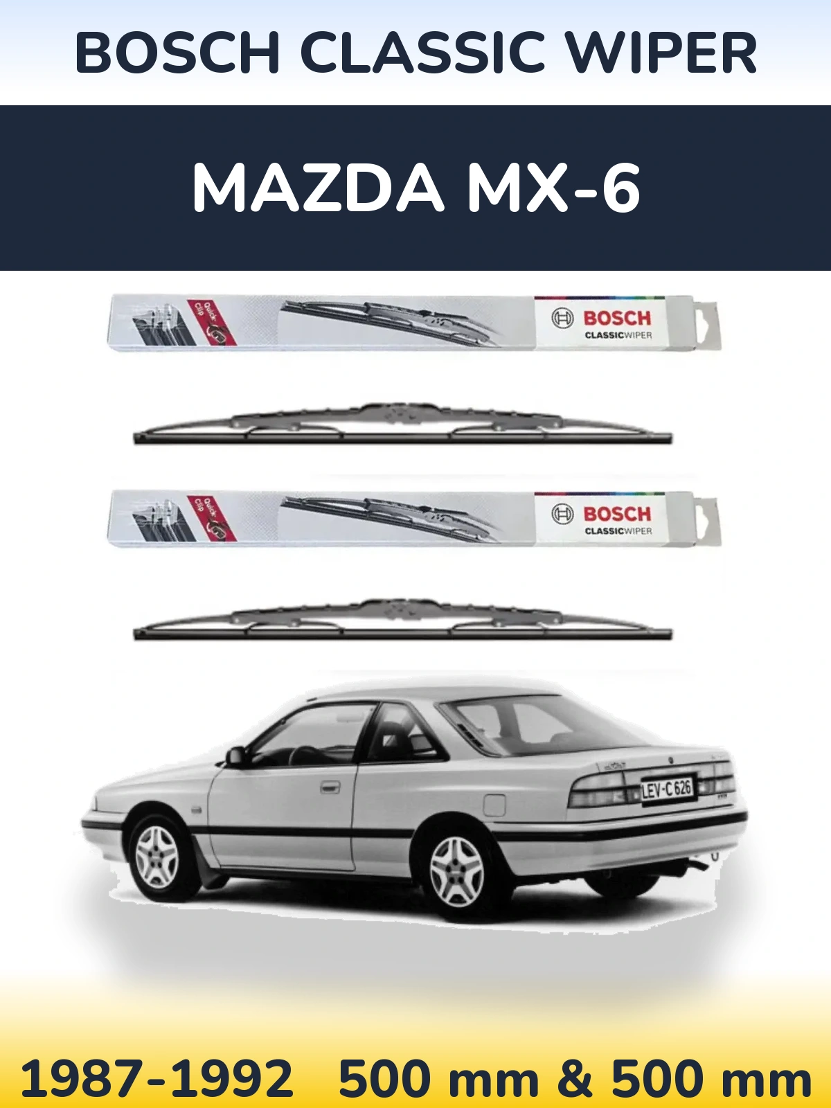 Комплект передних дворников BOSCH Classic Wiper 500 & 500 мм для Mazda MX-6 1987-1992
