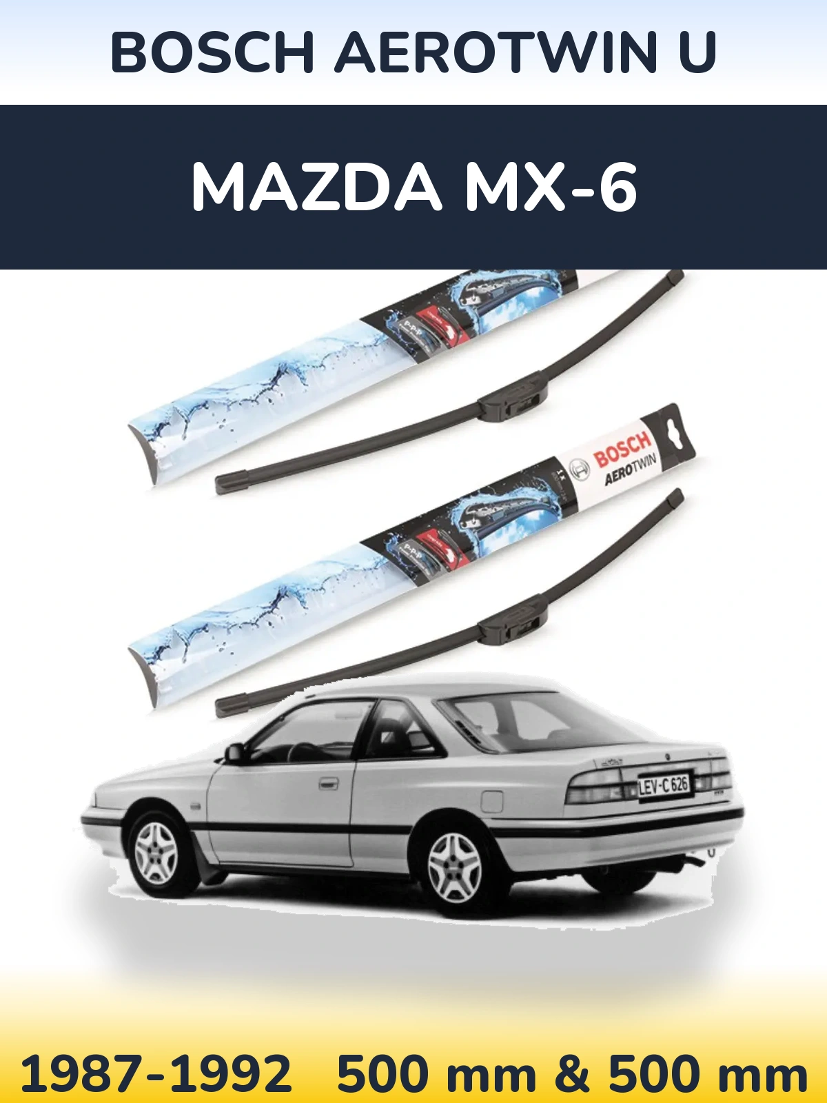 Комплект передних дворников BOSCH AeroTwin U 500 & 500 мм для Mazda MX-6 1987-1992