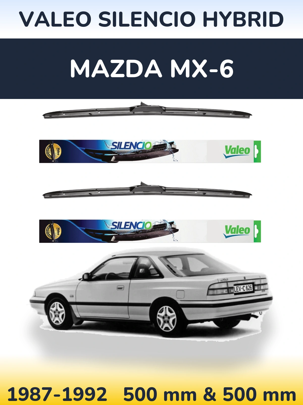 Комплект передних дворников Valeo Silencio Hybrid 500 & 500 мм для Mazda MX-6 1987-1992