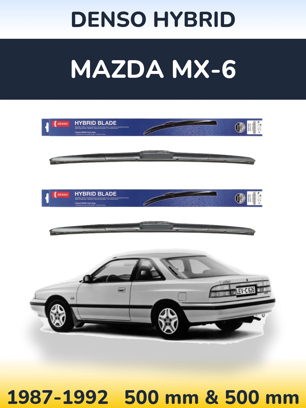 Комплект передних дворников Denso Hybrid 500 & 500 мм для Mazda MX-6 1987-1992
