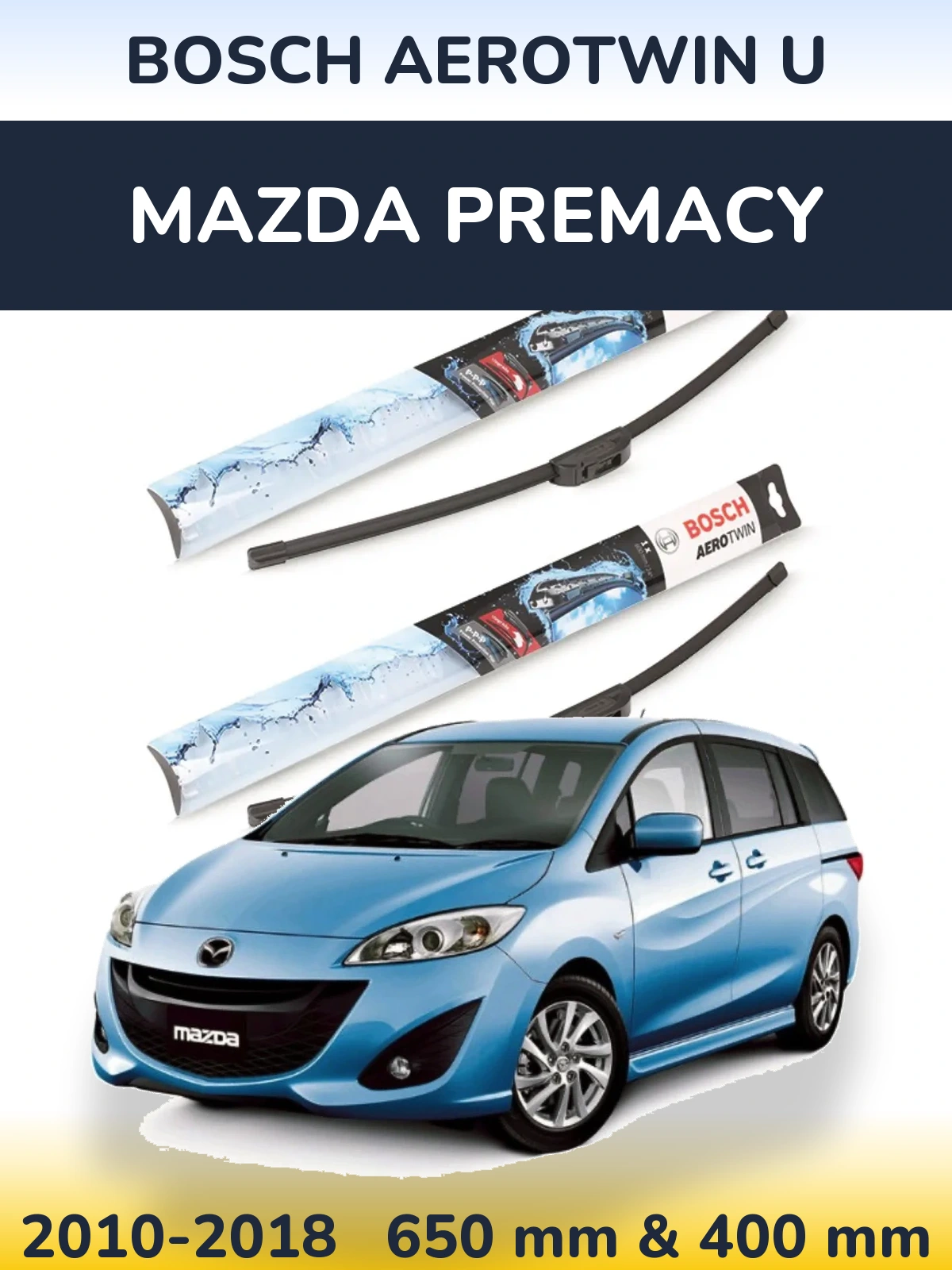 Комплект передних дворников BOSCH AeroTwin U 650 & 400 мм для Mazda Premacy 2010-2018