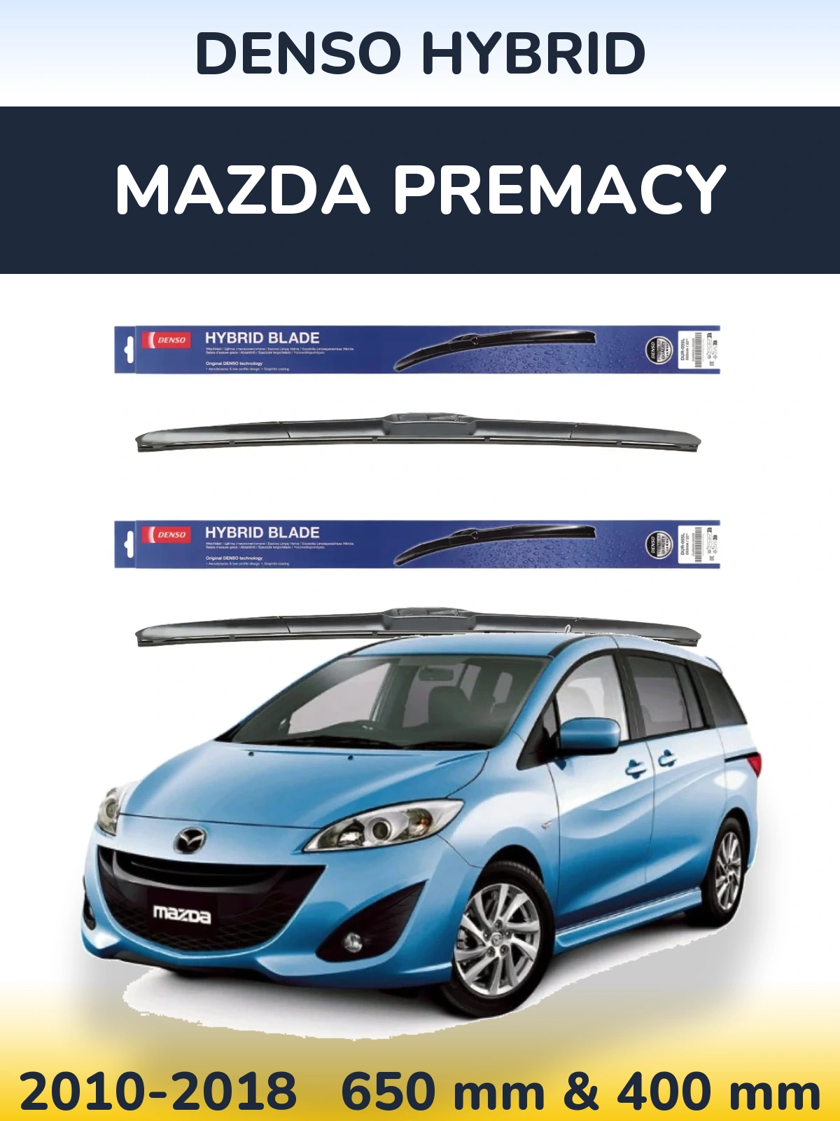 Комплект передних дворников Denso Hybrid 650 & 400 мм для Mazda Premacy 2010-2018