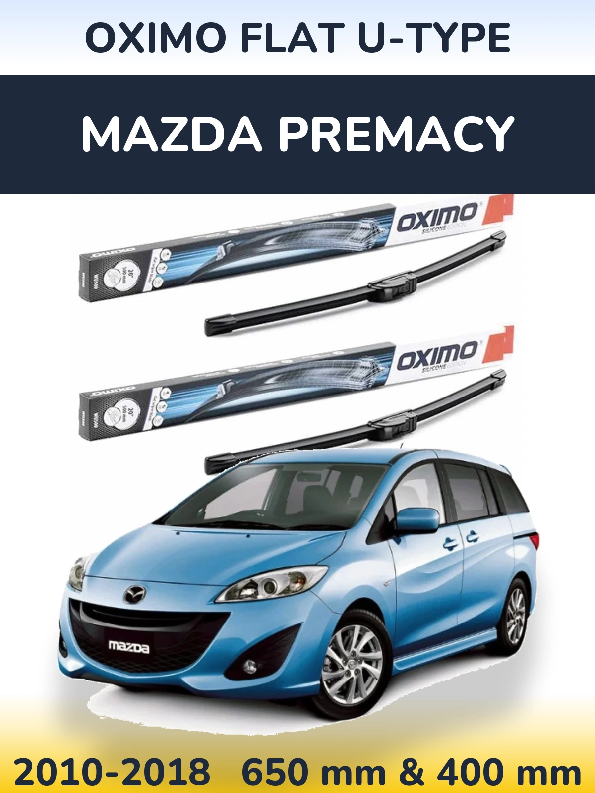 Komplet przednich wycieraczek Oximo Flat U-type 650 & 400 mm do Mazda Premacy 2010-2018