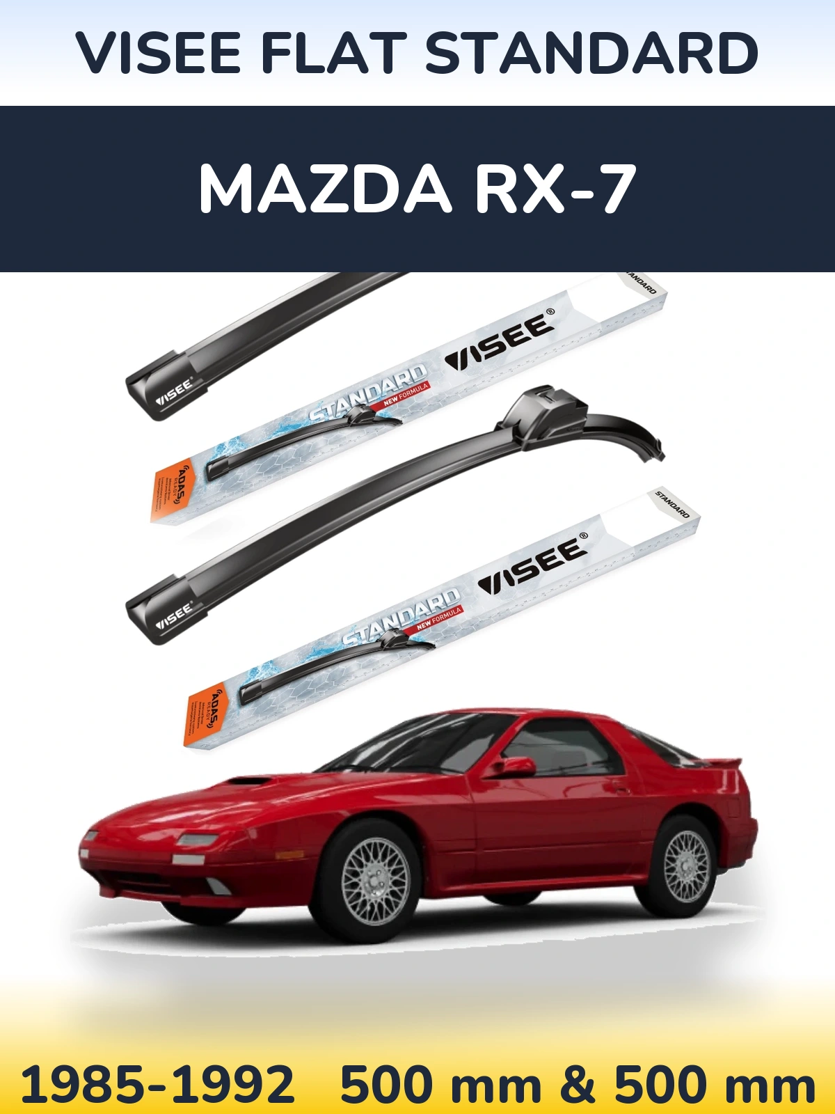 Комплект передніх щіток VISEE FLAT STANDARD 500 & 500 мм для Mazda RX-7 1985-1992