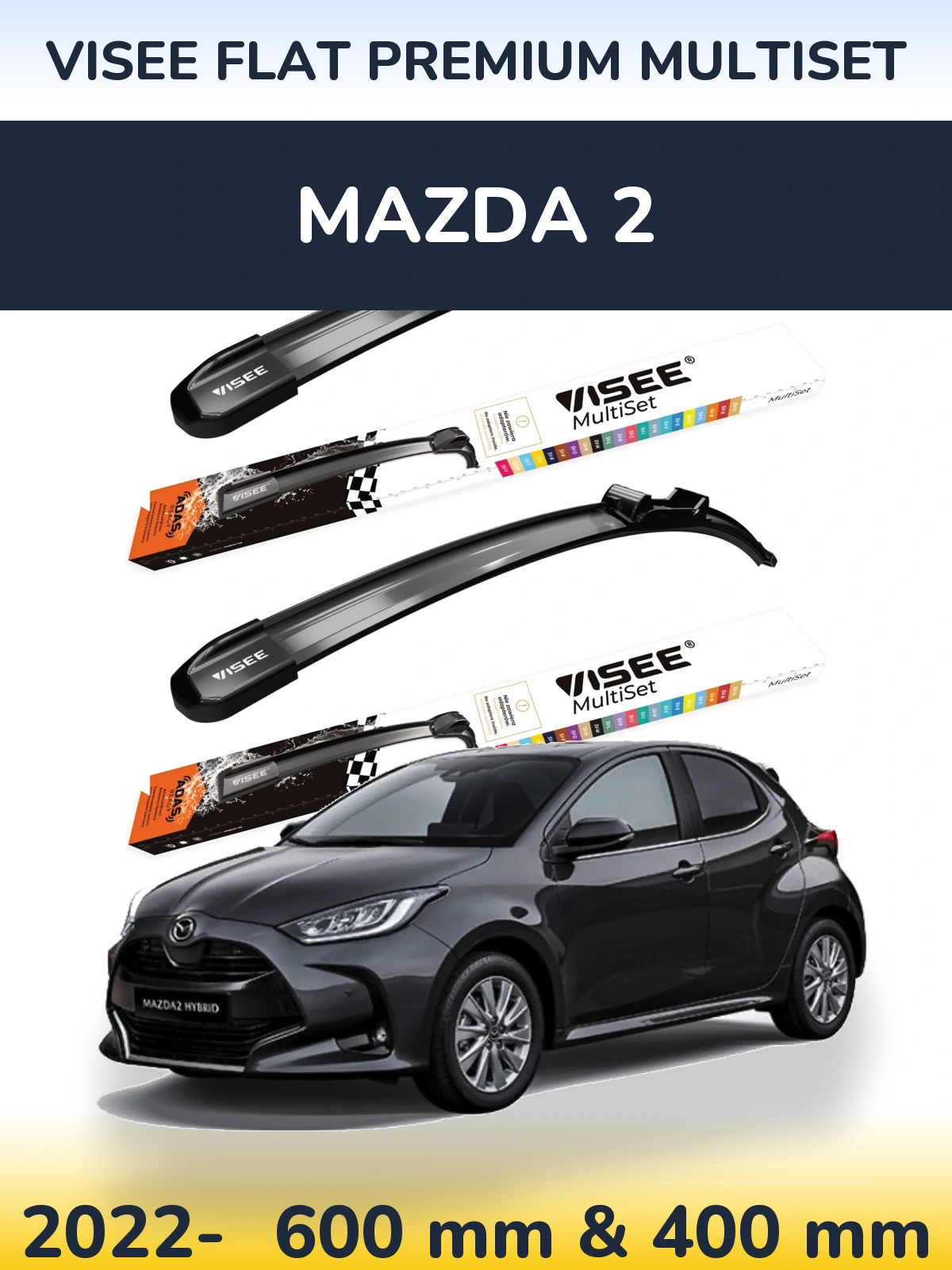Komplet przednich wycieraczek VISEE FLAT PREMIUM MultiSet 600 & 400 mm do Mazda 2 2022-2026
