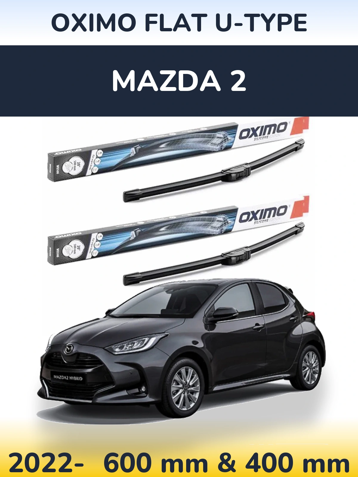 Комплект передних дворников Oximo Flat U-type 600 & 400 мм для Mazda 2 2022-2026