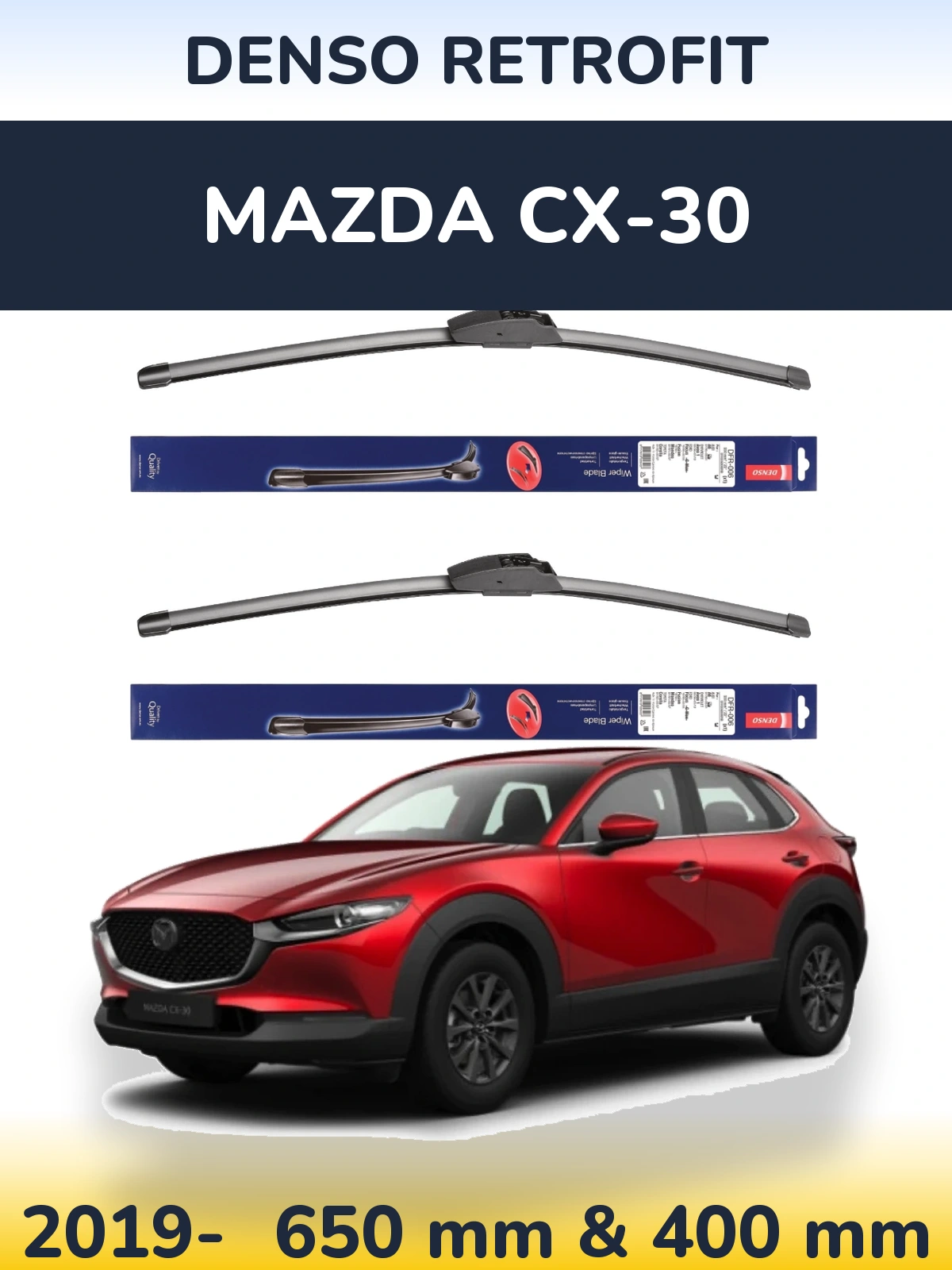 Komplet przednich wycieraczek Denso Retrofit 650 & 400 mm do Mazda CX-30 2019-2026