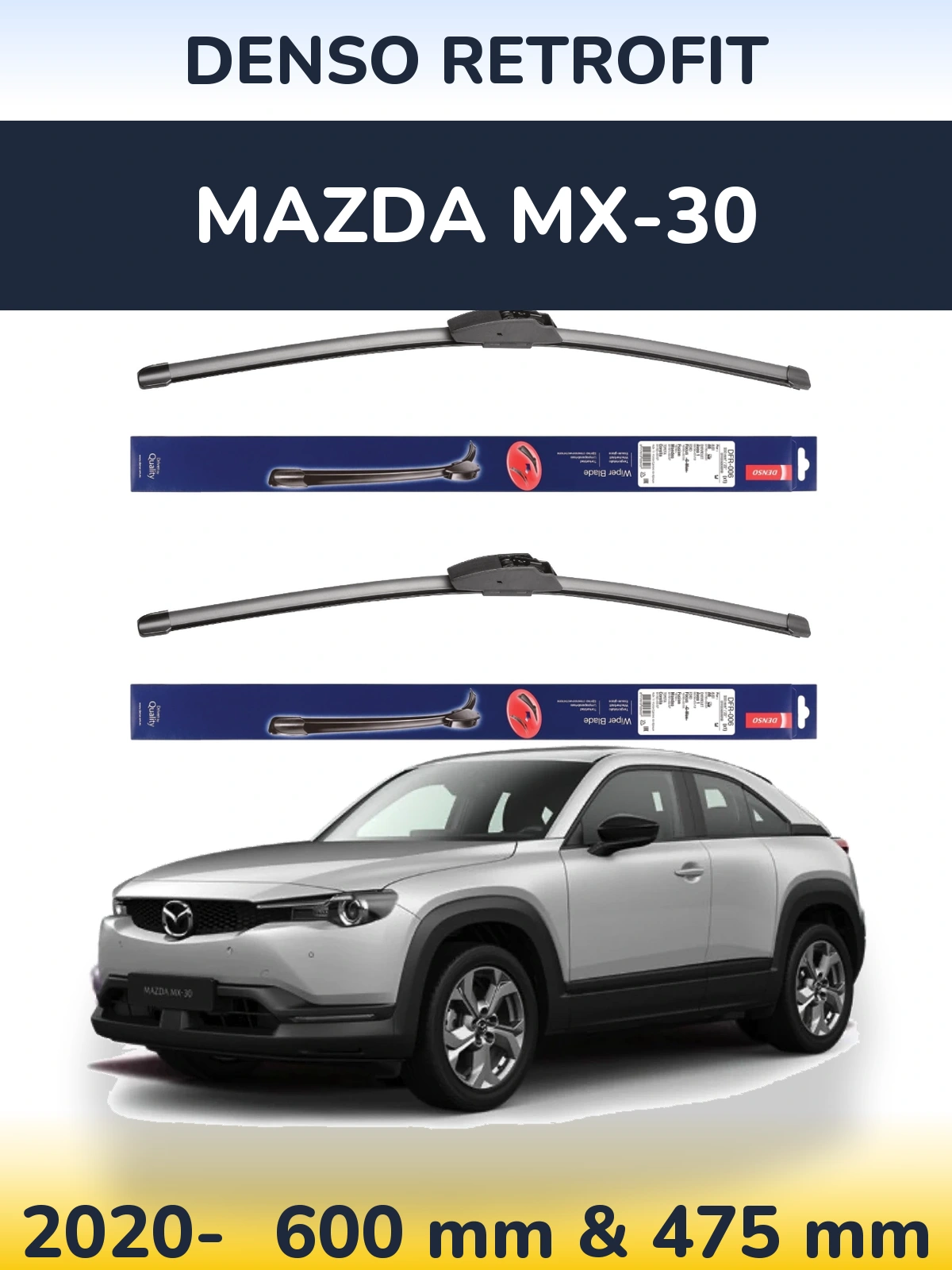 Комплект передних дворников Denso Retrofit 600 & 475 мм для Mazda MX-30 2020-2026