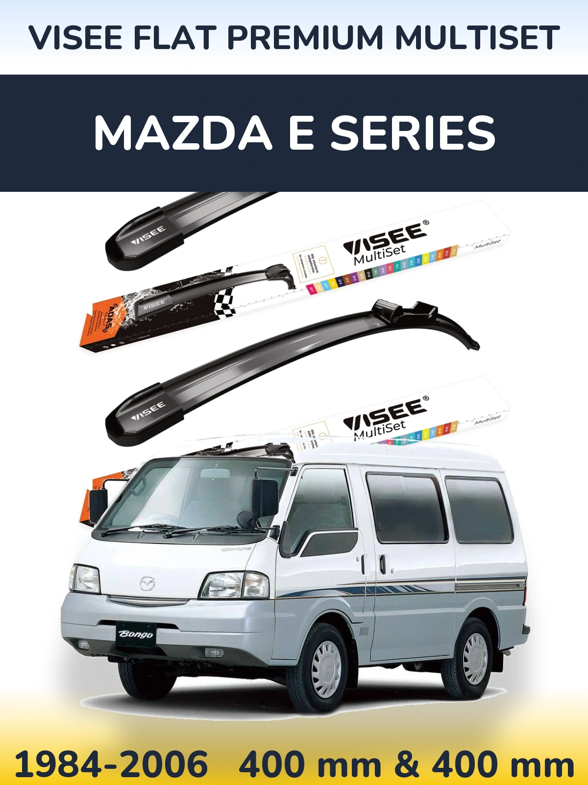 Front wiper blade set VISEE FLAT PREMIUM MultiSet 400 & 400 mm for Mazda E Series 1984-2006