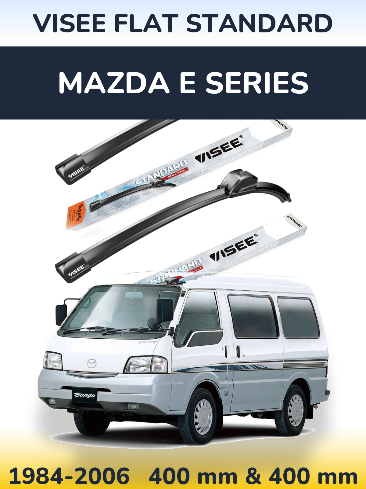 Front wiper blade set VISEE FLAT STANDARD 400 & 400 mm for Mazda E Series 1984-2006