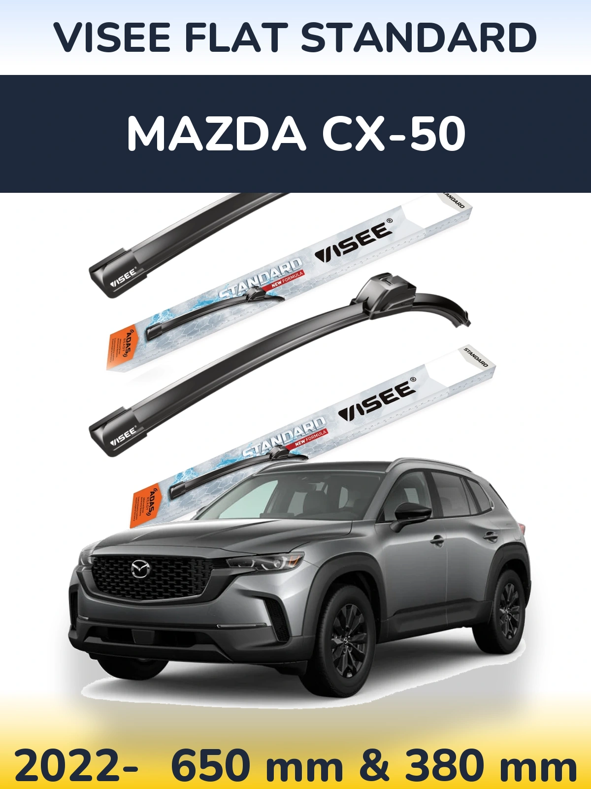 Front wiper blade set VISEE FLAT STANDARD 650 & 380 mm for Mazda CX-50 2022-2026