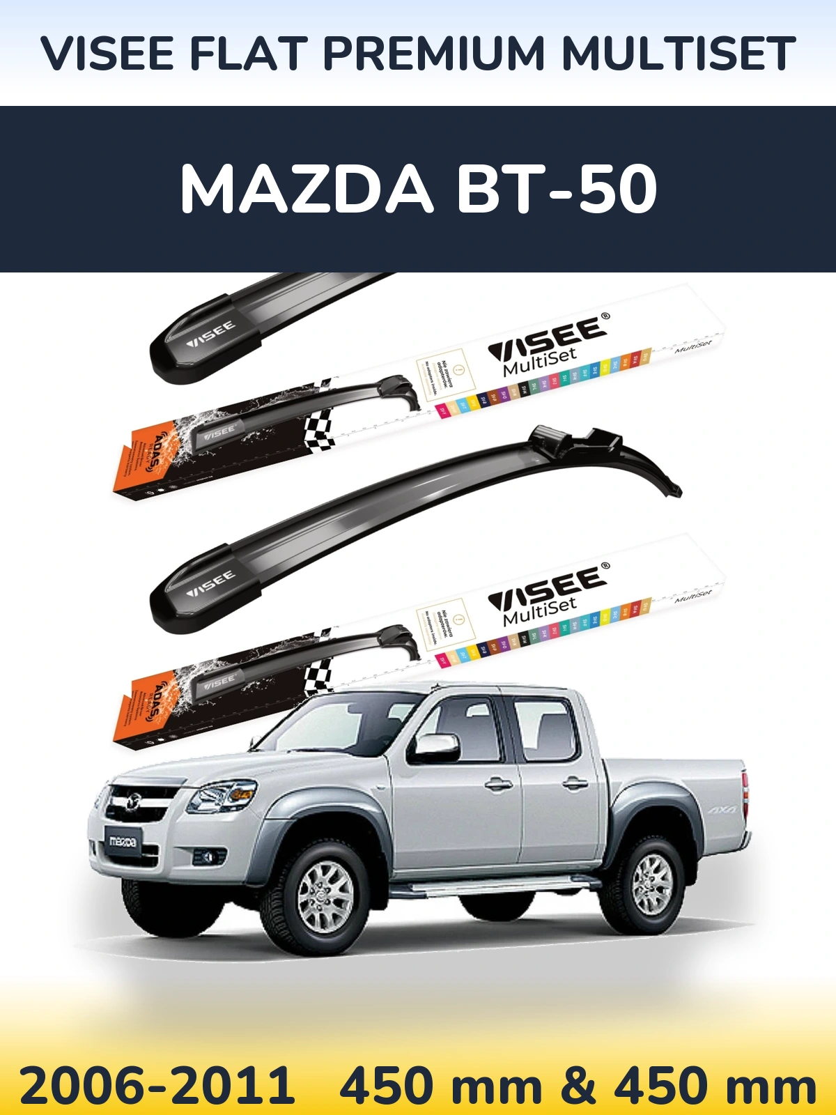 Front wiper blade set VISEE FLAT PREMIUM MultiSet 450 & 450 mm for Mazda BT-50 2006-2011