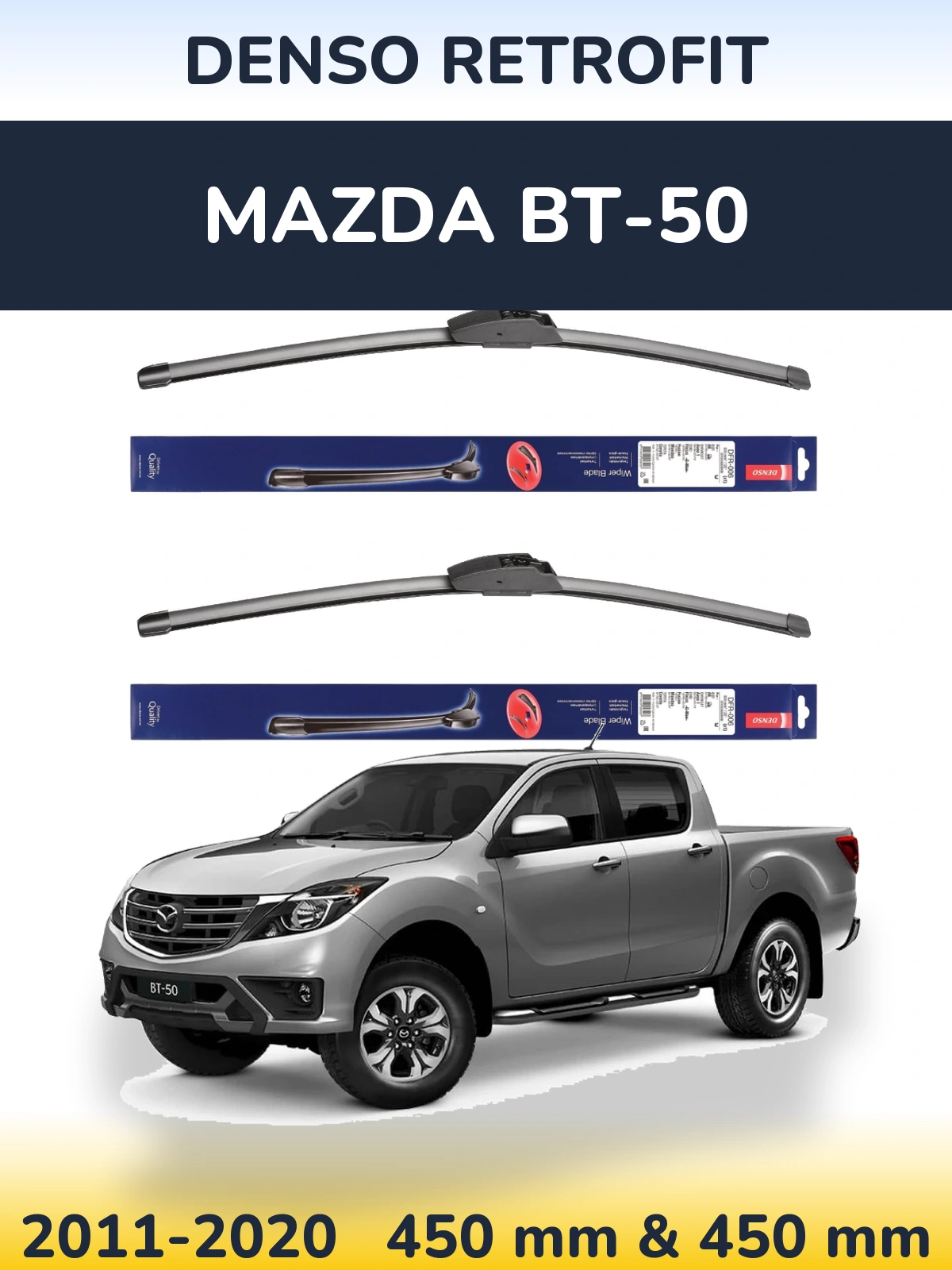 Front wiper blade set Denso Retrofit 450 & 450 mm for Mazda BT-50 2011-2020
