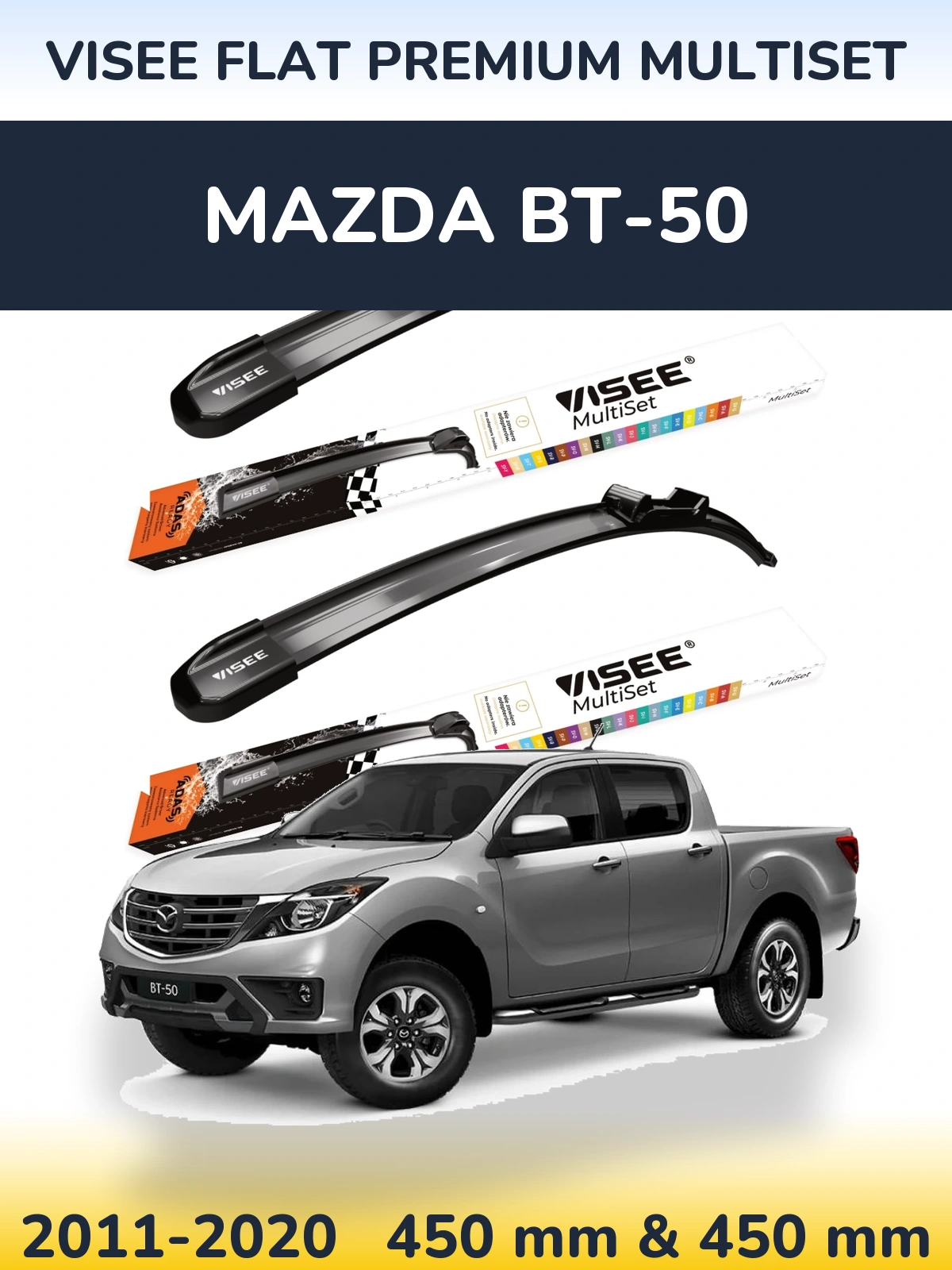 Front wiper blade set VISEE FLAT PREMIUM MultiSet 450 & 450 mm for Mazda BT-50 2011-2020