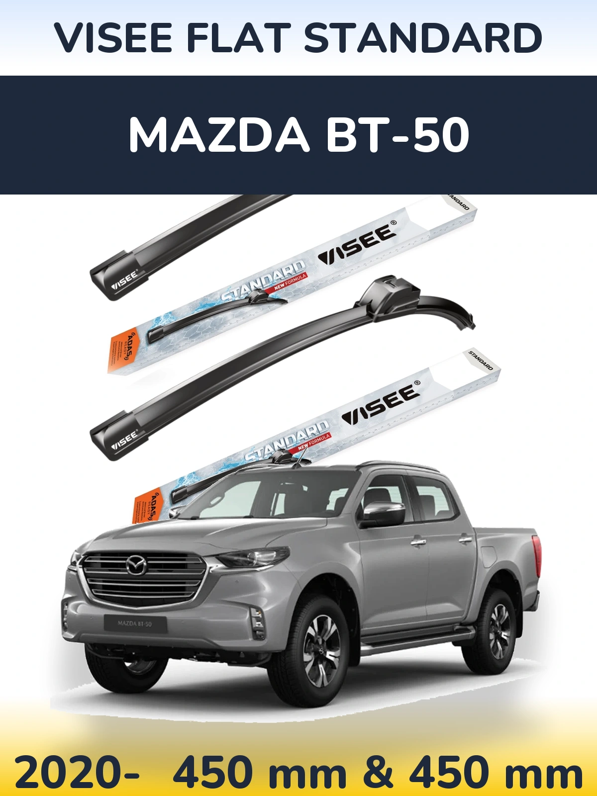 Komplet przednich wycieraczek VISEE FLAT STANDARD 450 & 450 mm do Mazda BT-50 2020-2026