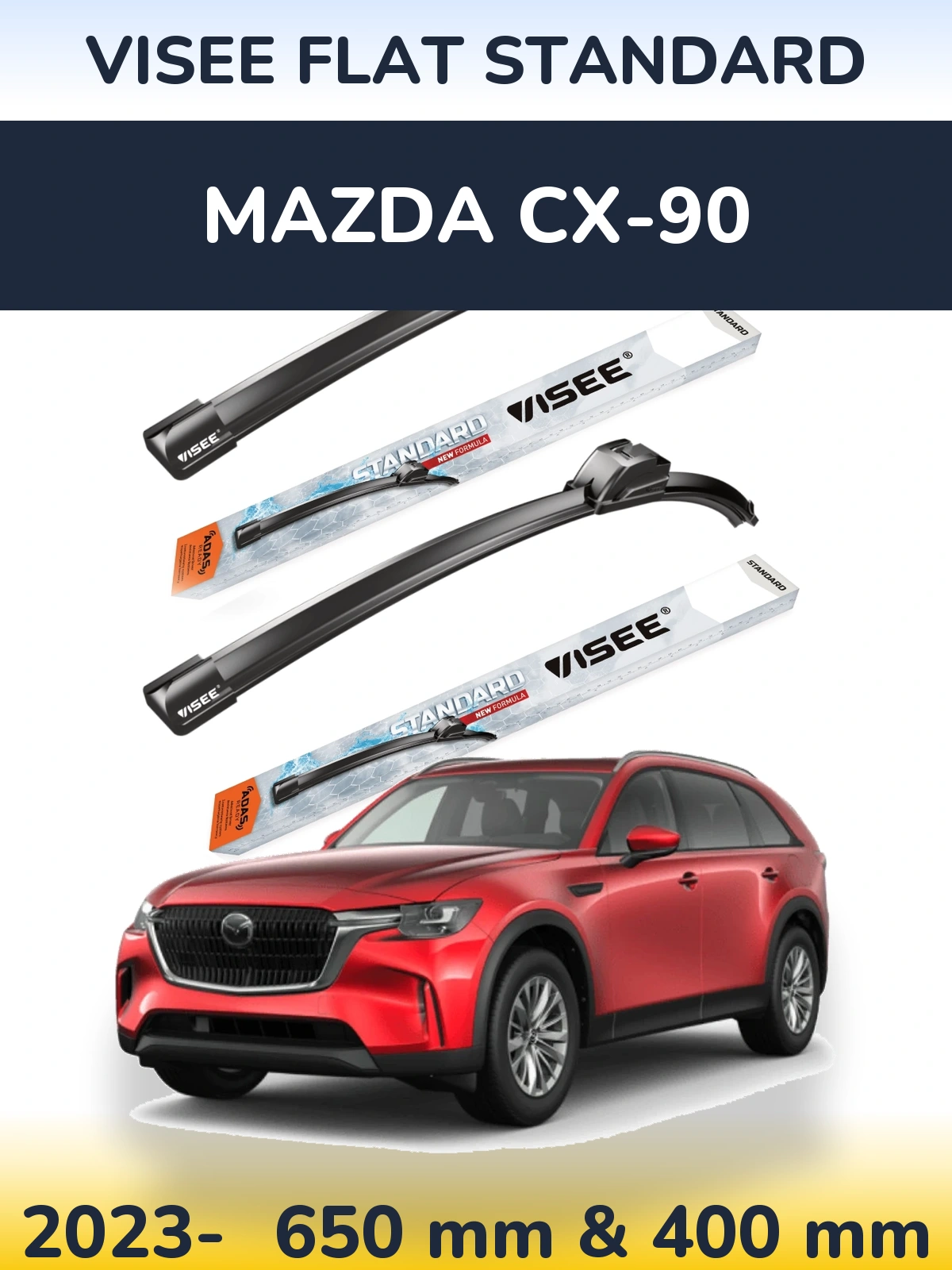 Комплект передних дворников VISEE FLAT STANDARD 650 & 400 мм для Mazda CX-90 2023-2026