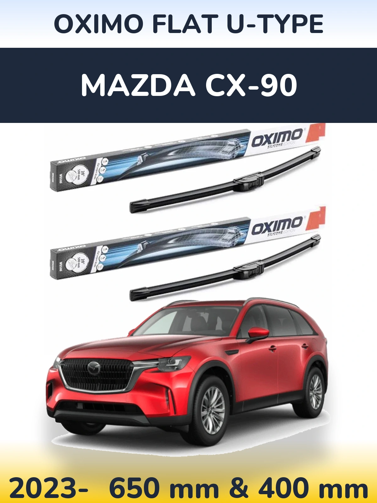 Комплект передних дворников Oximo Flat U-type 650 & 400 мм для Mazda CX-90 2023-2026