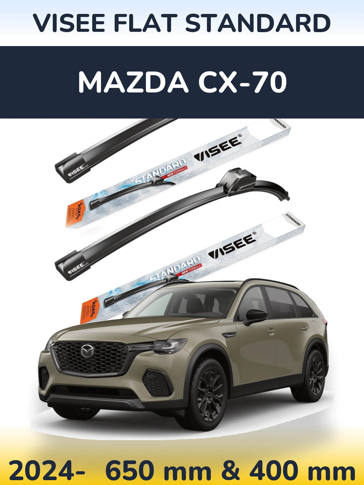 Komplet przednich wycieraczek VISEE FLAT STANDARD 650 & 400 mm do Mazda CX-70 2024-2026