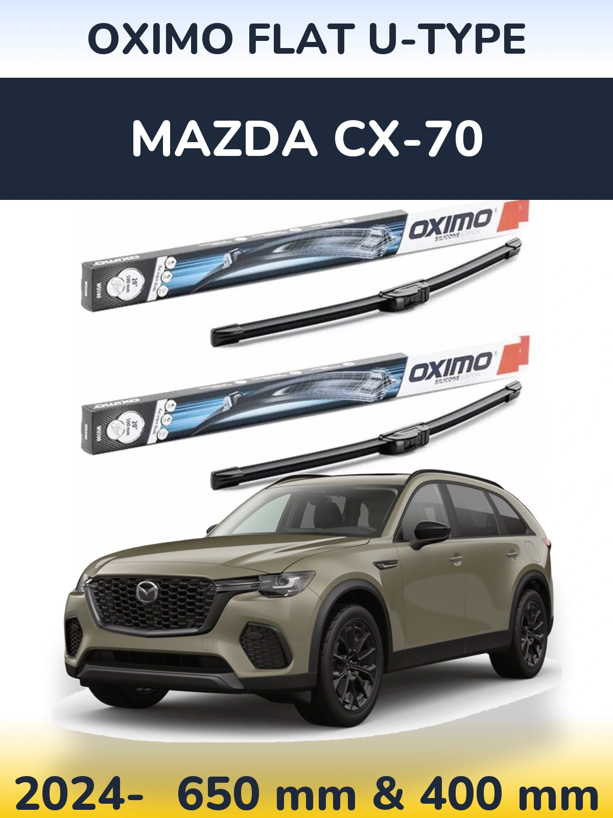 Komplet przednich wycieraczek Oximo Flat U-type 650 & 400 mm do Mazda CX-70 2024-2026