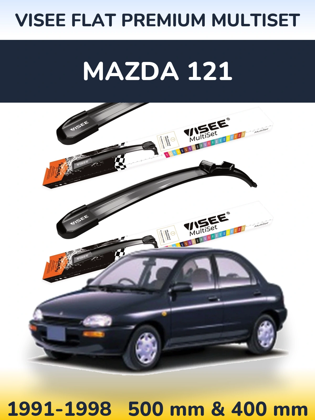 Front wiper blade set VISEE FLAT PREMIUM MultiSet 500 & 400 mm for Mazda 121 1991-1998