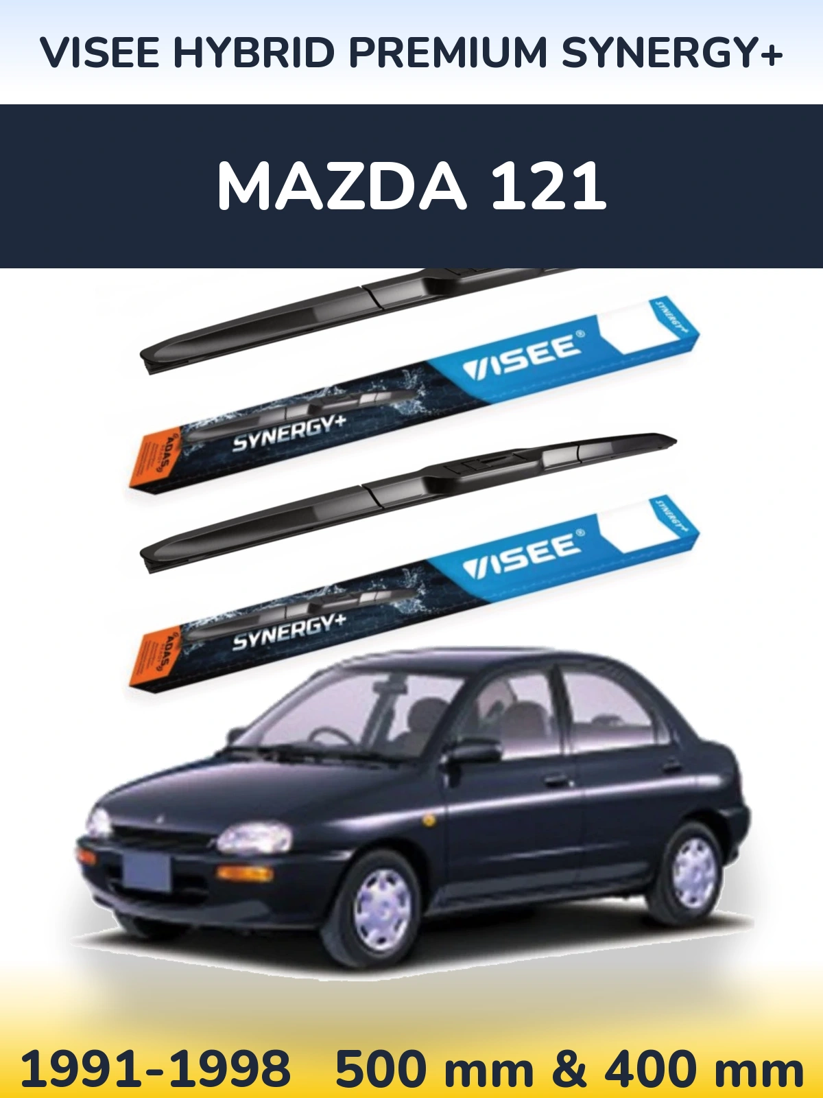 Komplet przednich wycieraczek VISEE HYBRID PREMIUM SYNERGY+ 500 & 400 mm do Mazda 121 1991-1998