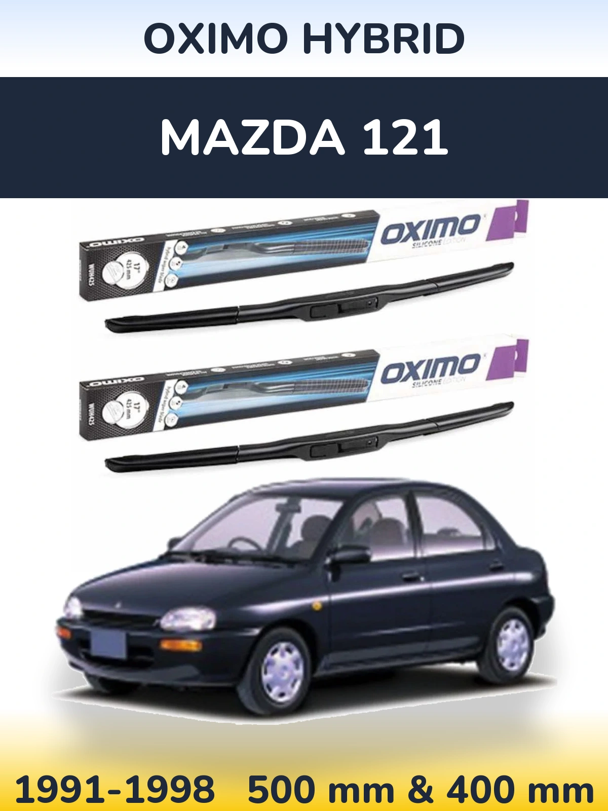 Комплект передних дворников Oximo Hybrid 500 & 400 мм для Mazda 121 1991-1998