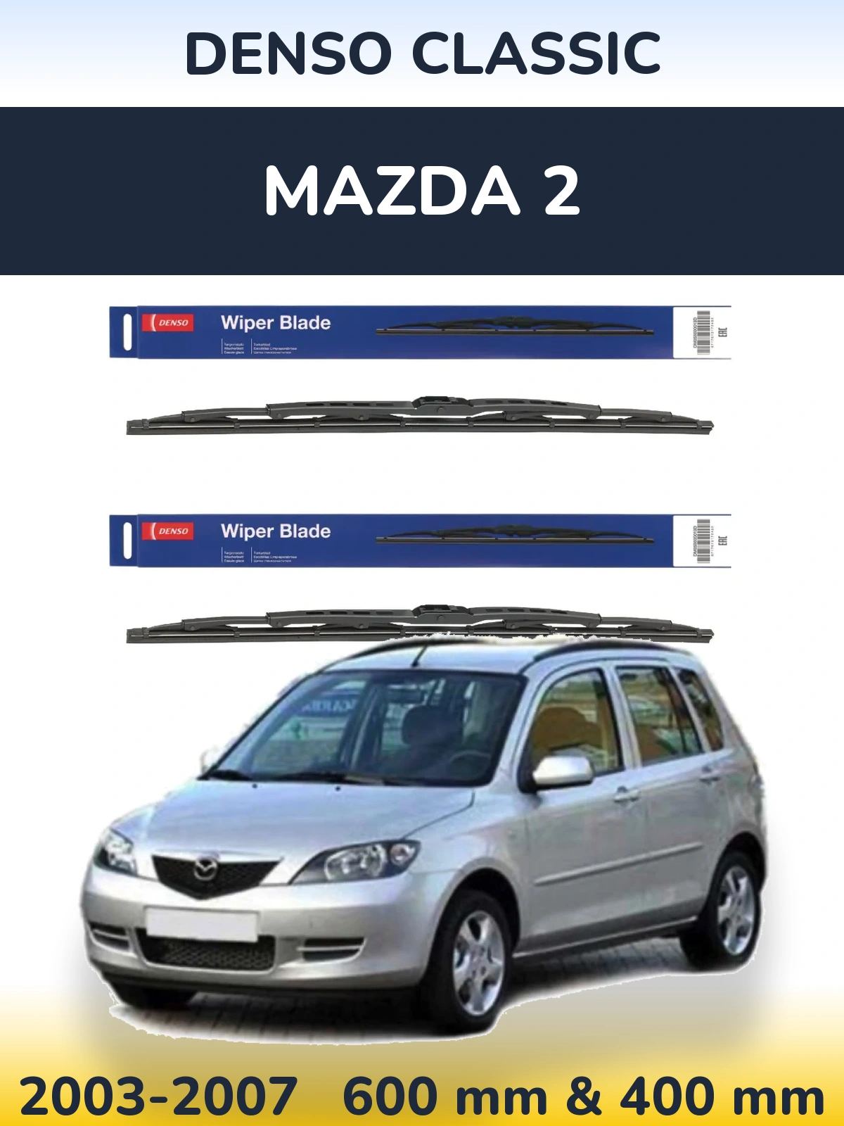 Komplet przednich wycieraczek Denso Classic 600 & 400 mm do Mazda 2 2003-2007