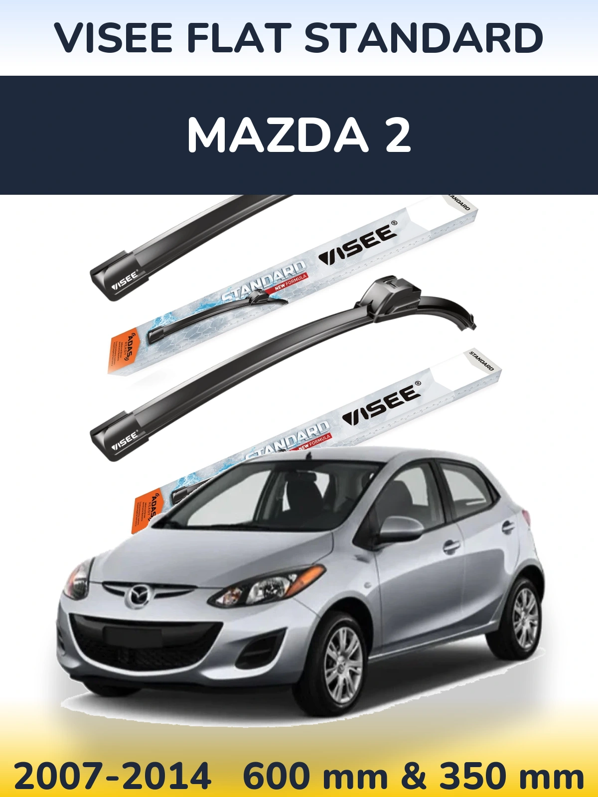 Комплект передних дворников VISEE FLAT STANDARD 600 & 350 мм для Mazda 2 2007-2014