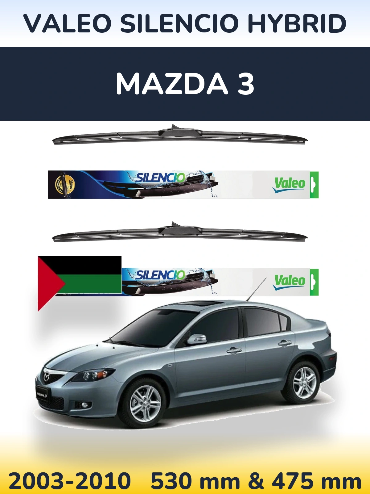 Комплект передних дворников Valeo Silencio Hybrid 530 & 475 мм для Mazda 3 2003-2010