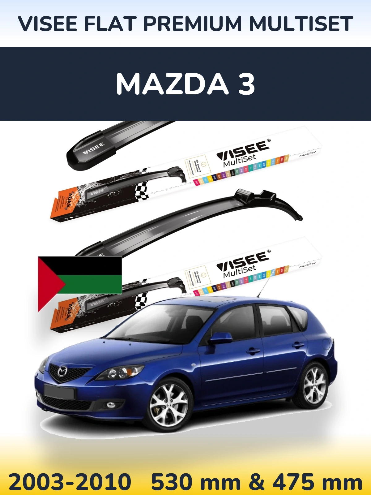 Komplet przednich wycieraczek VISEE FLAT PREMIUM MultiSet 530 & 475 mm do Mazda 3 2003-2010