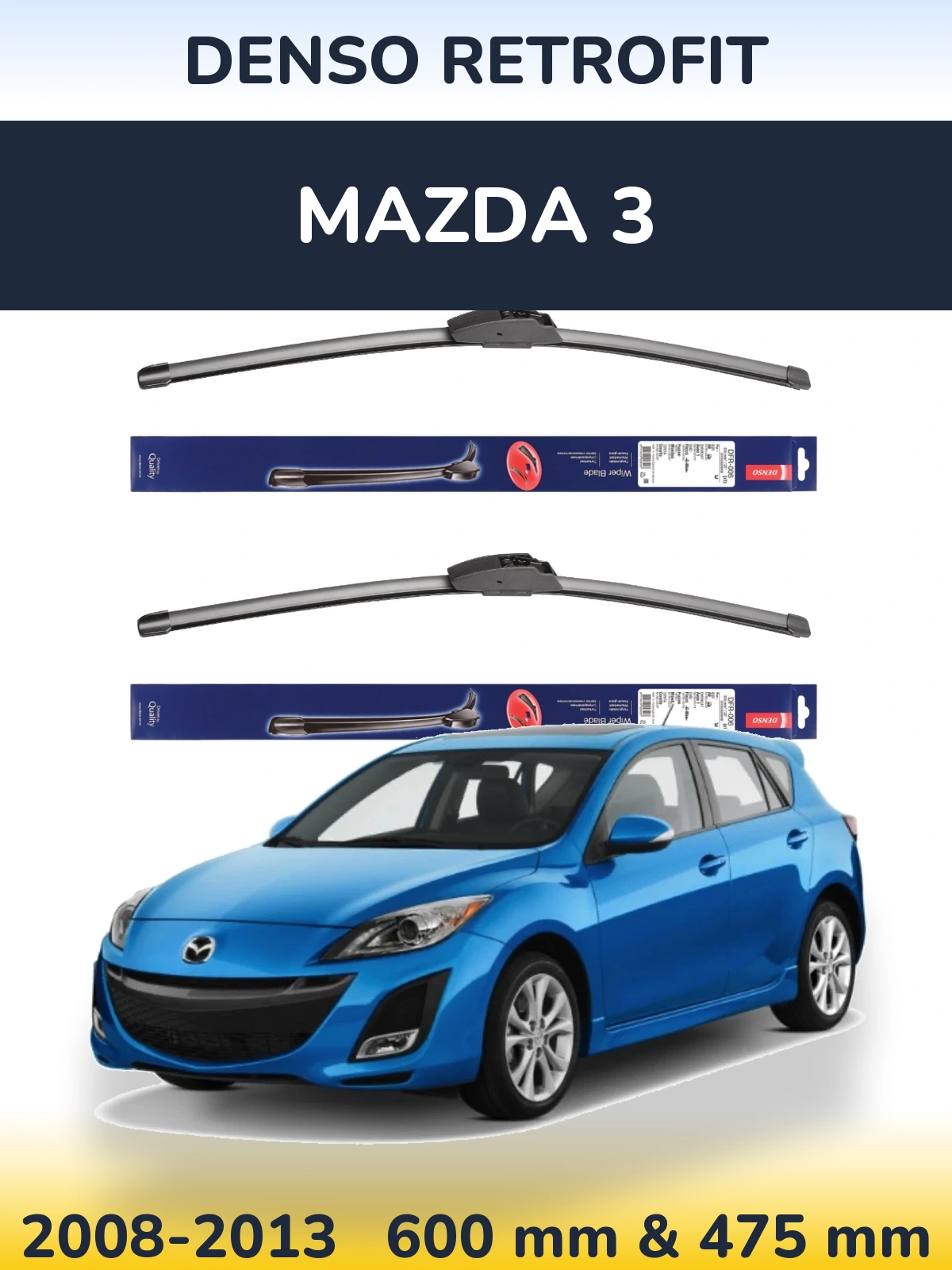 Komplet przednich wycieraczek Denso Retrofit 600 & 475 mm do Mazda 3 2008-2013
