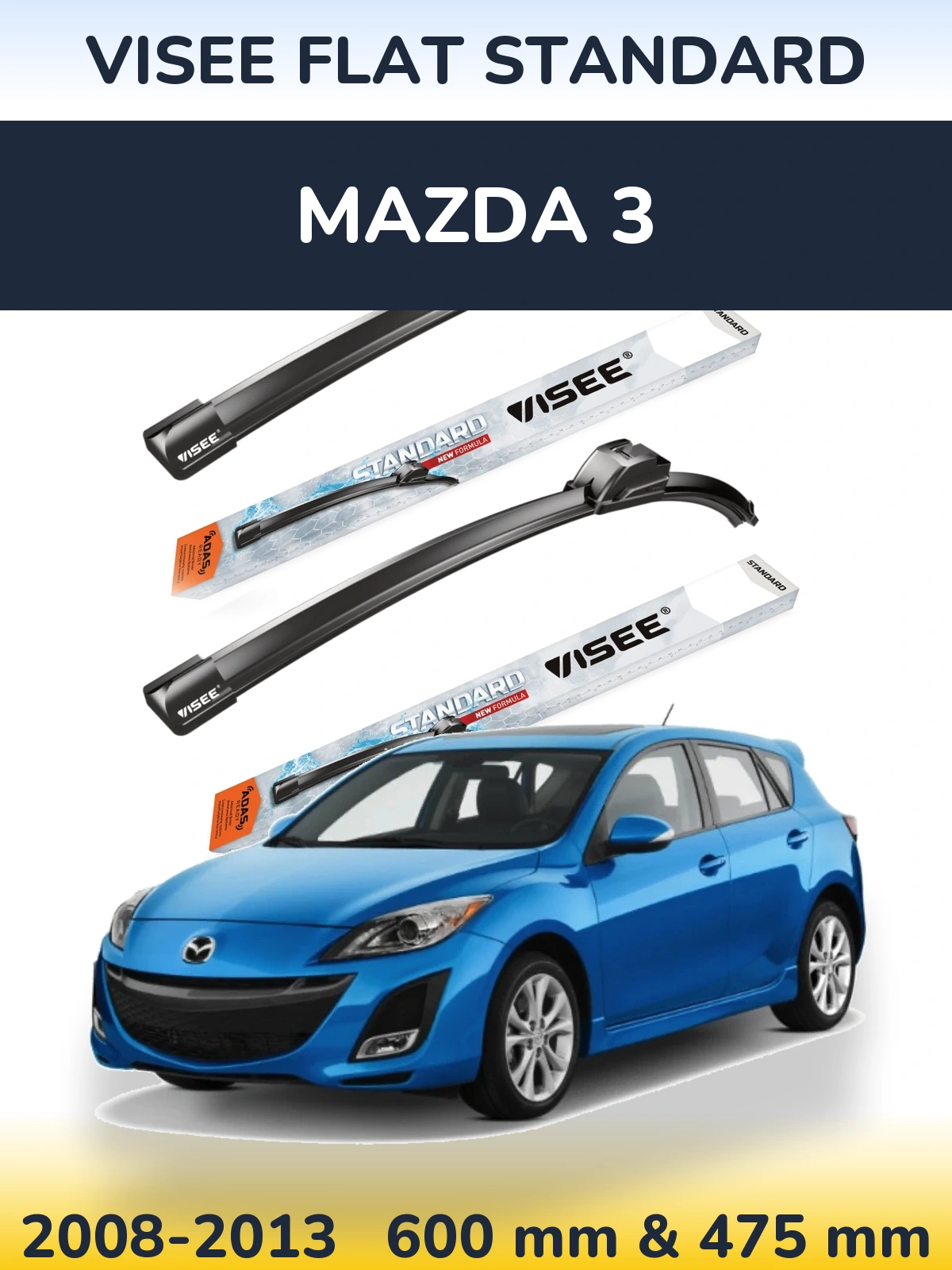 Комплект передних дворников VISEE FLAT STANDARD 600 & 475 мм для Mazda 3 2008-2013