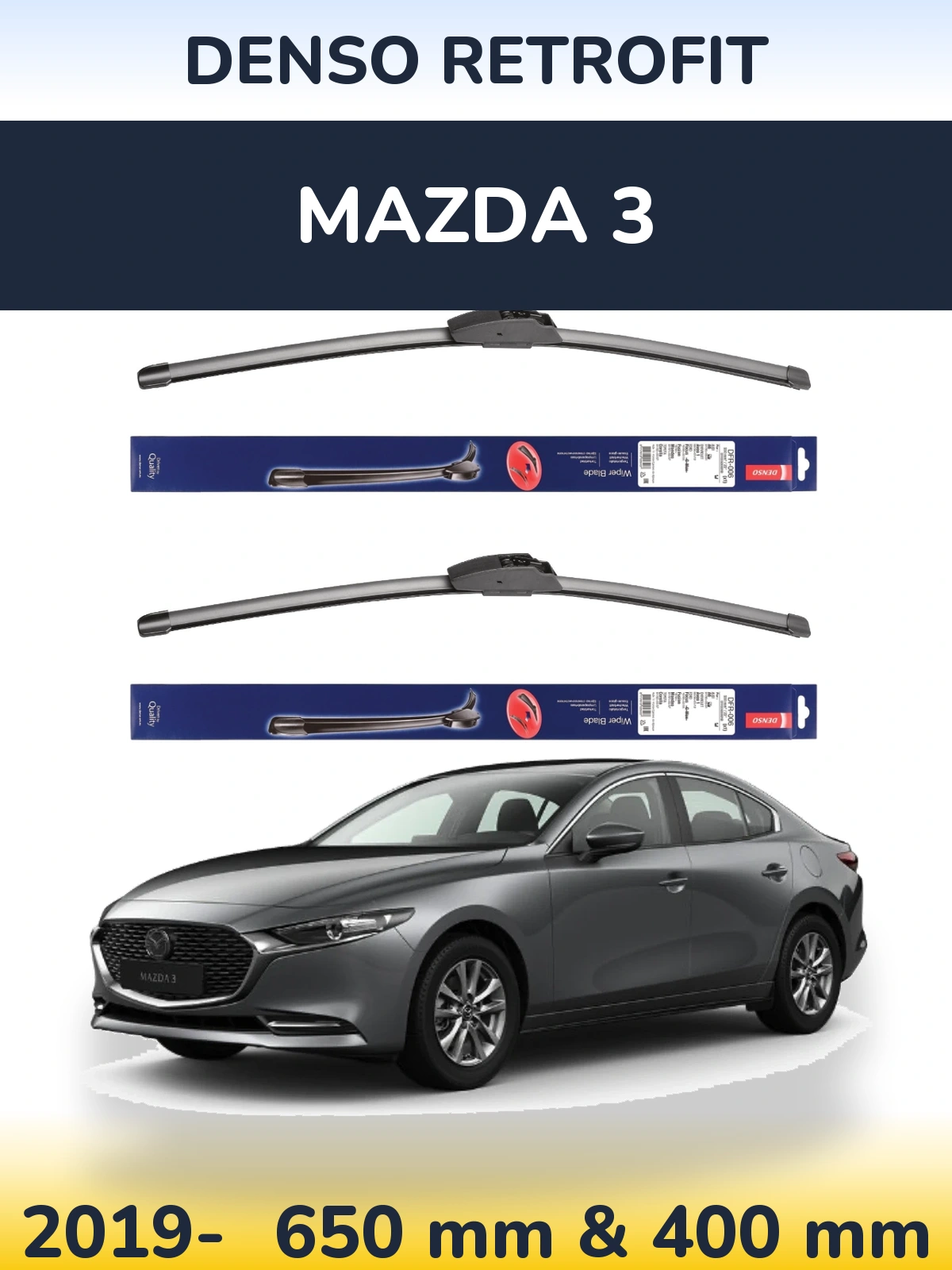 Комплект передніх щіток Denso Retrofit 650 & 400 мм для Mazda 3 2019-2026
