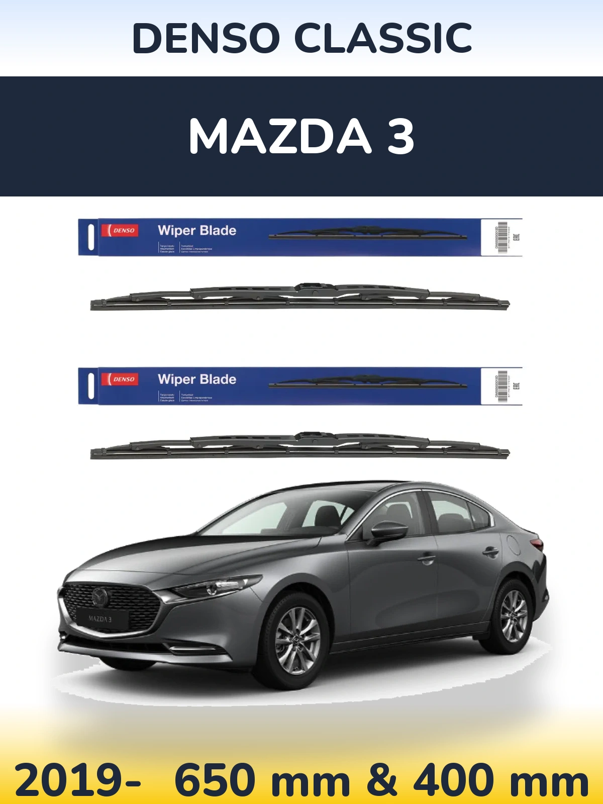 Front wiper blade set Denso Classic 650 & 400 mm for Mazda 3 2019-2026