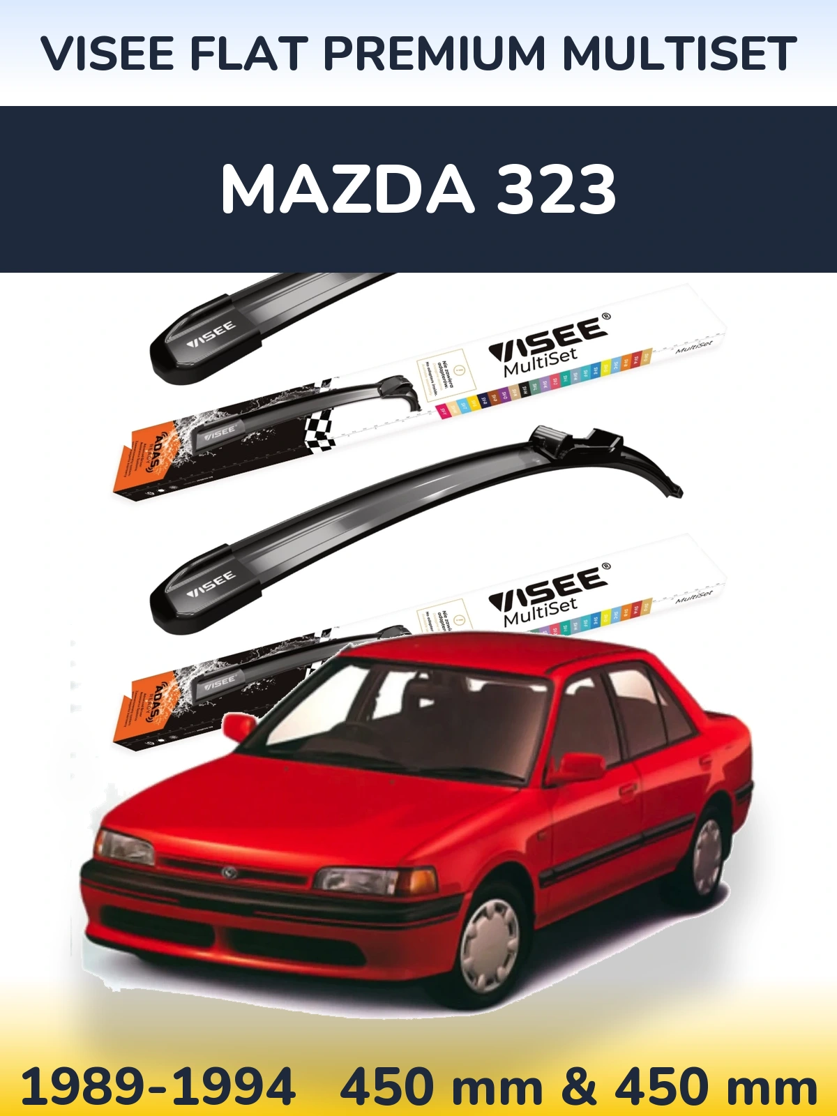 Komplet przednich wycieraczek VISEE FLAT PREMIUM MultiSet 450 & 450 mm do Mazda 323 1989-1994