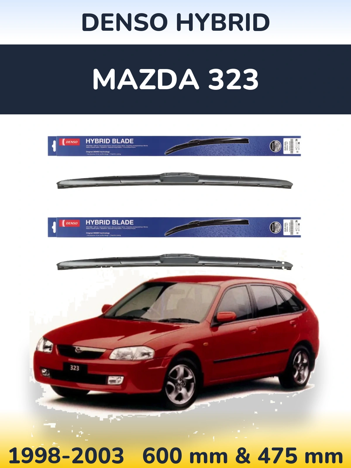 Komplet przednich wycieraczek Denso Hybrid 600 & 475 mm do Mazda 323 1998-2003