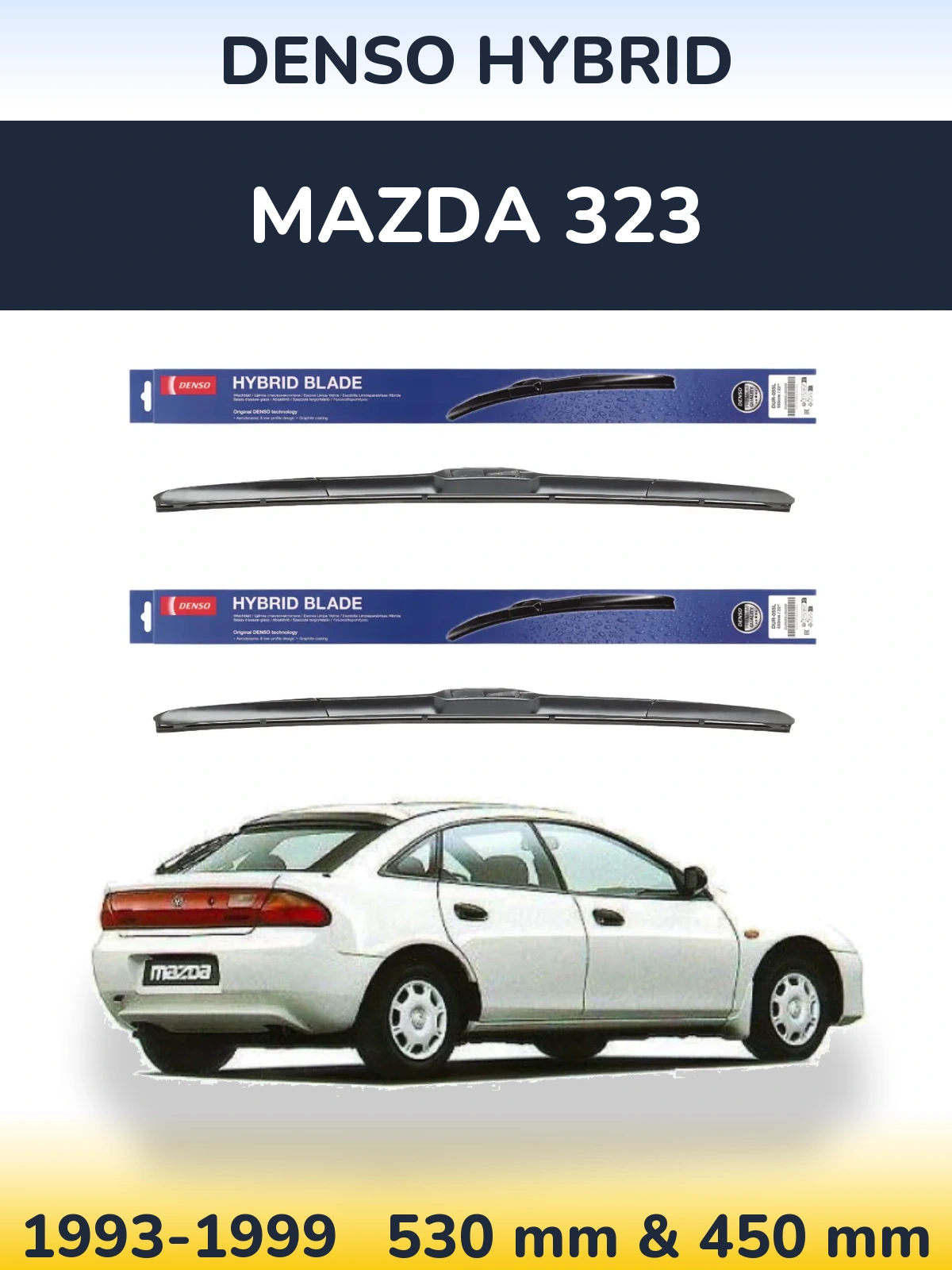 Komplet przednich wycieraczek Denso Hybrid 530 & 450 mm do Mazda 323 1993-1999