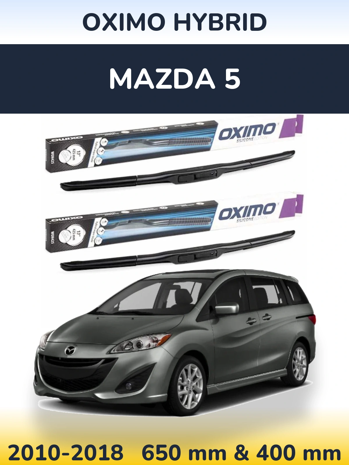 Komplet przednich wycieraczek Oximo Hybrid 650 & 400 mm do Mazda 5 2010-2018