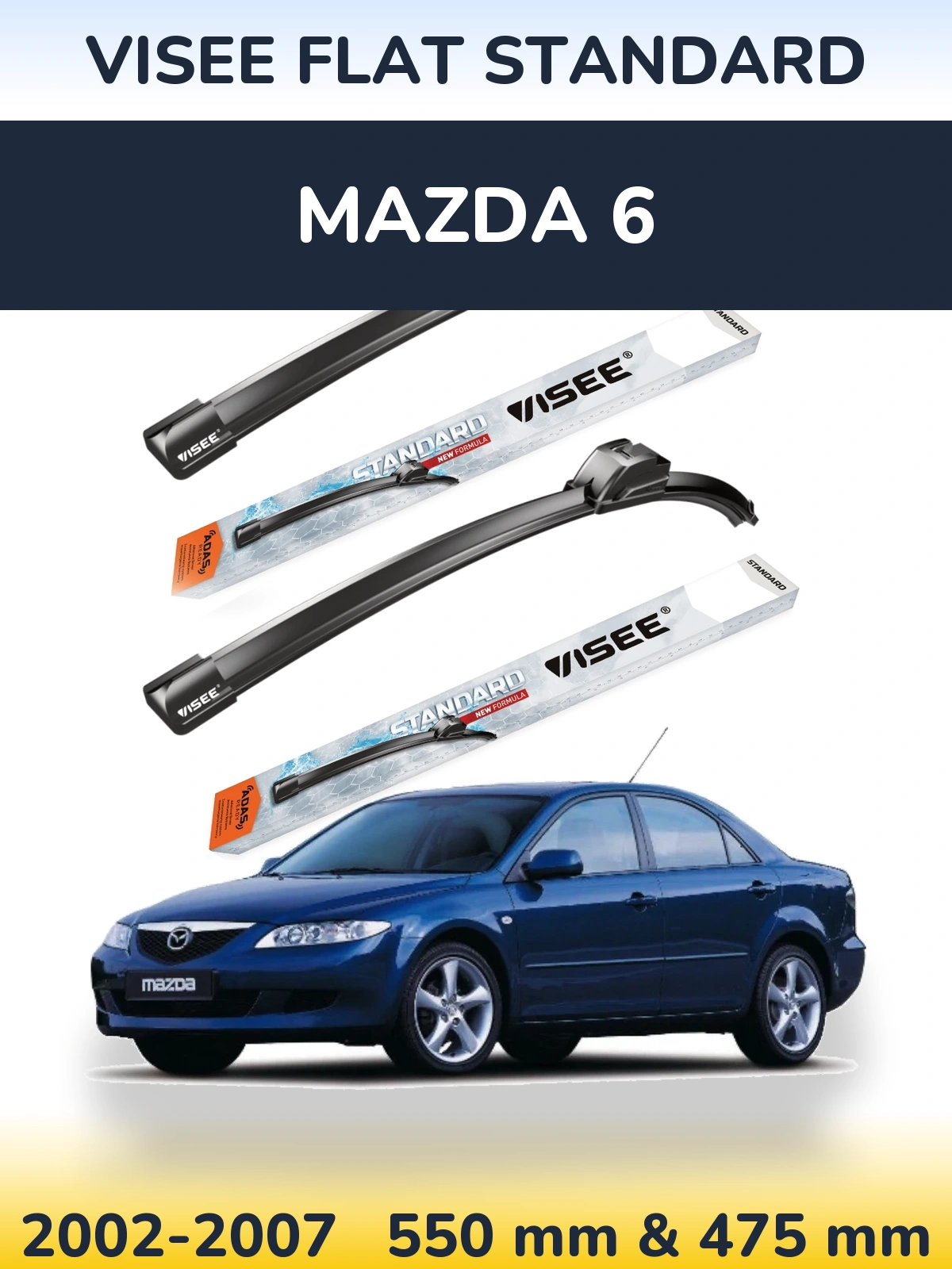 Комплект передних дворников VISEE FLAT STANDARD 550 & 475 мм для Mazda 6 2002-2007