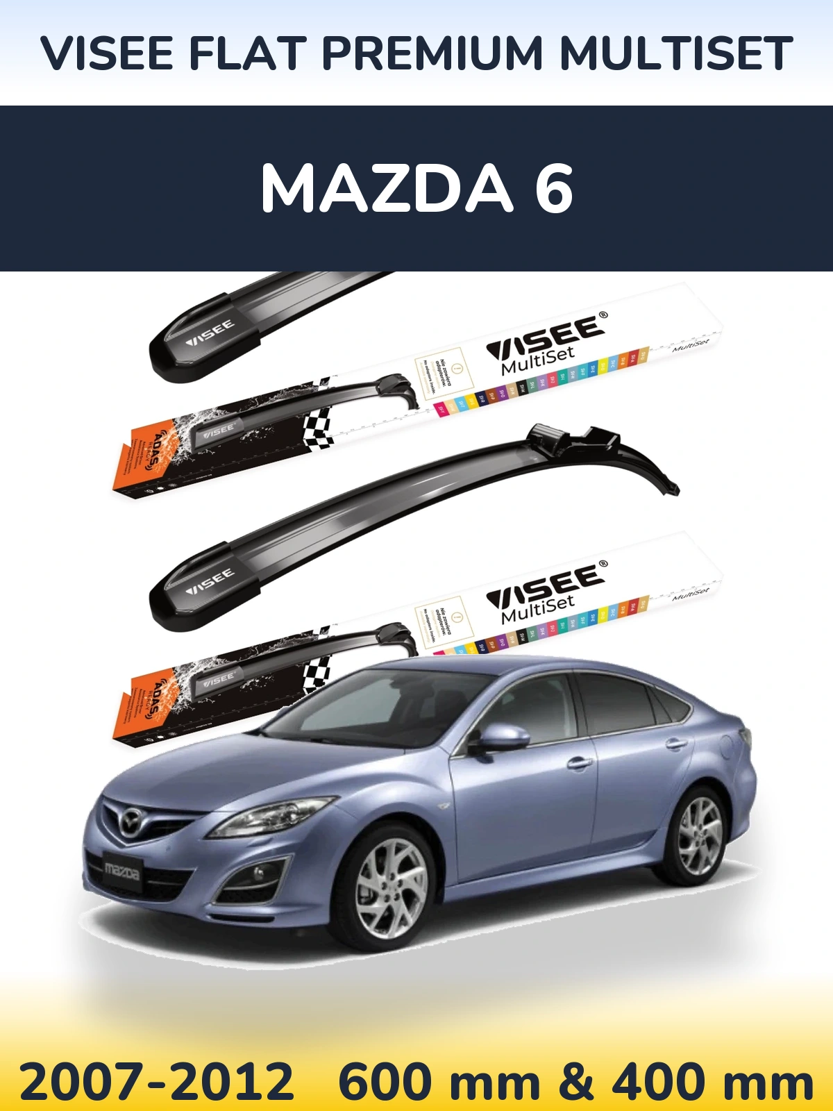 Front wiper blade set VISEE FLAT PREMIUM MultiSet 600 & 400 mm for Mazda 6 2007-2012