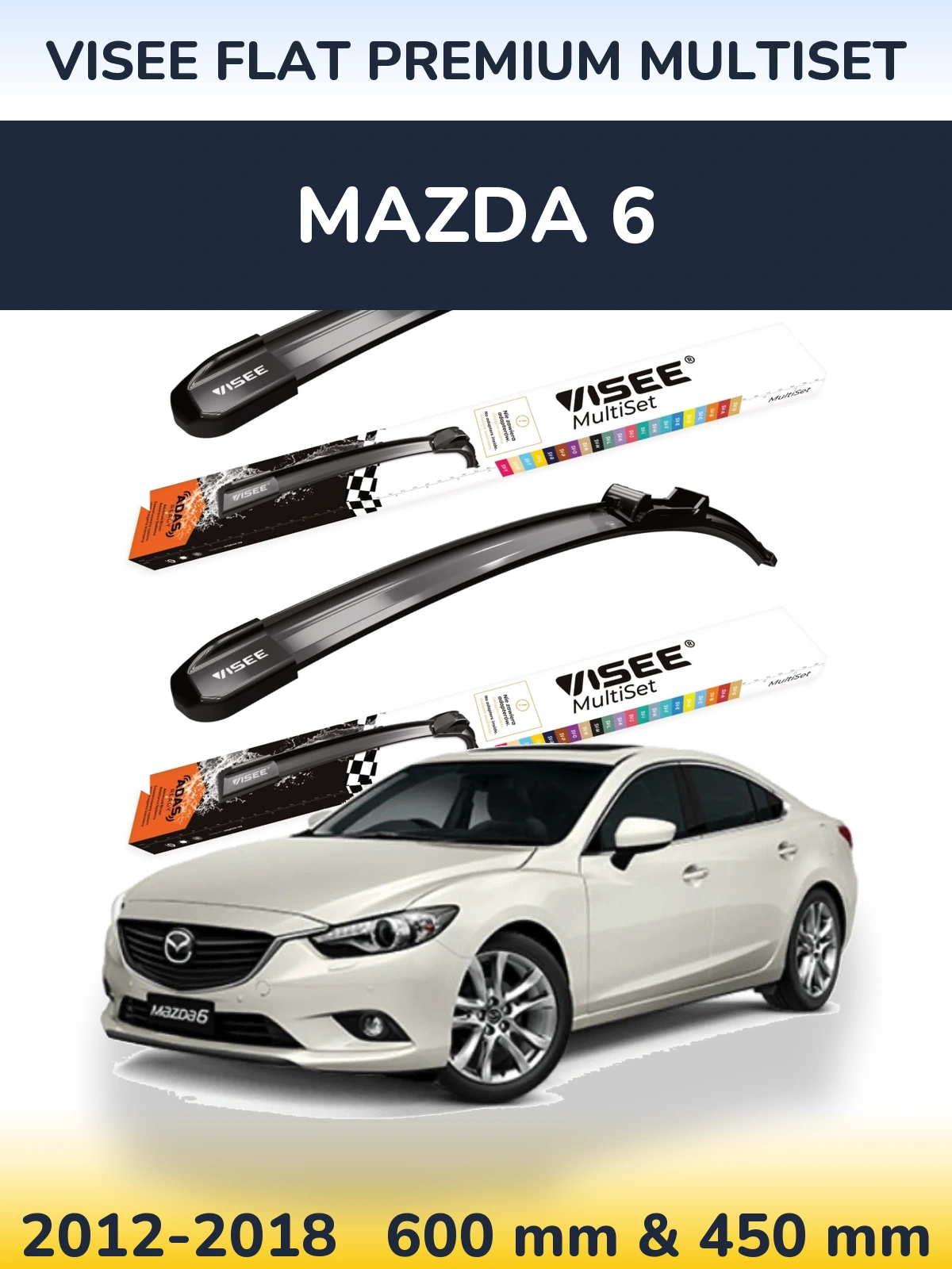 Комплект передних дворников VISEE FLAT PREMIUM MultiSet 600 & 450 мм для Mazda 6 2012-2018