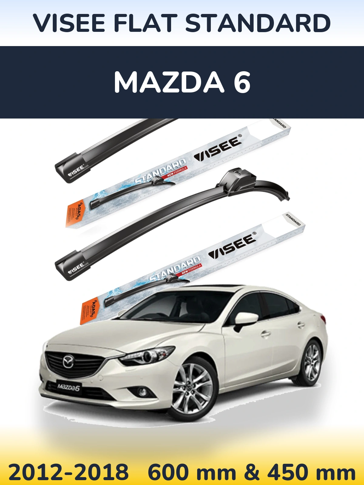 Комплект передних дворников VISEE FLAT STANDARD 600 & 450 мм для Mazda 6 2012-2018