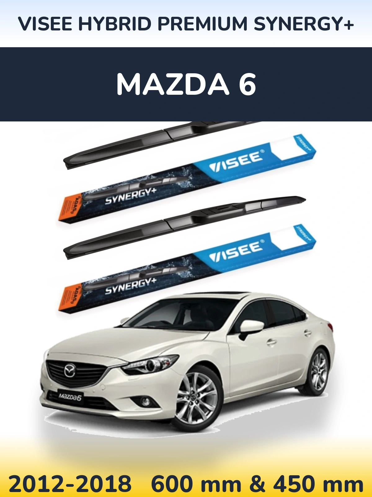 Komplet przednich wycieraczek VISEE HYBRID PREMIUM SYNERGY+ 600 & 450 mm do Mazda 6 2012-2018
